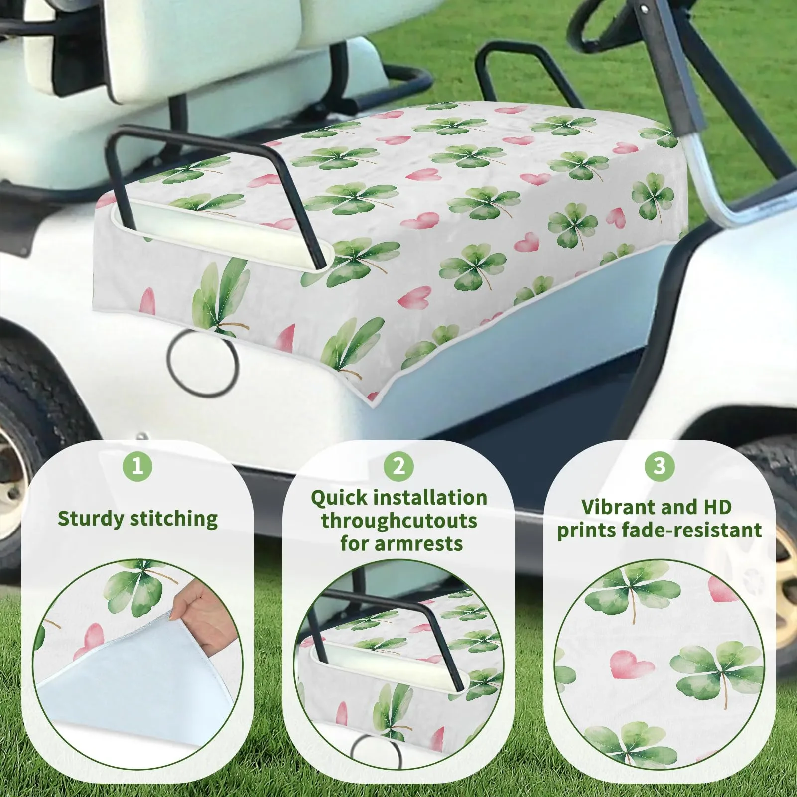 Tiveruda Three Leaf Clovers Golf Cart Seat Cover image 3