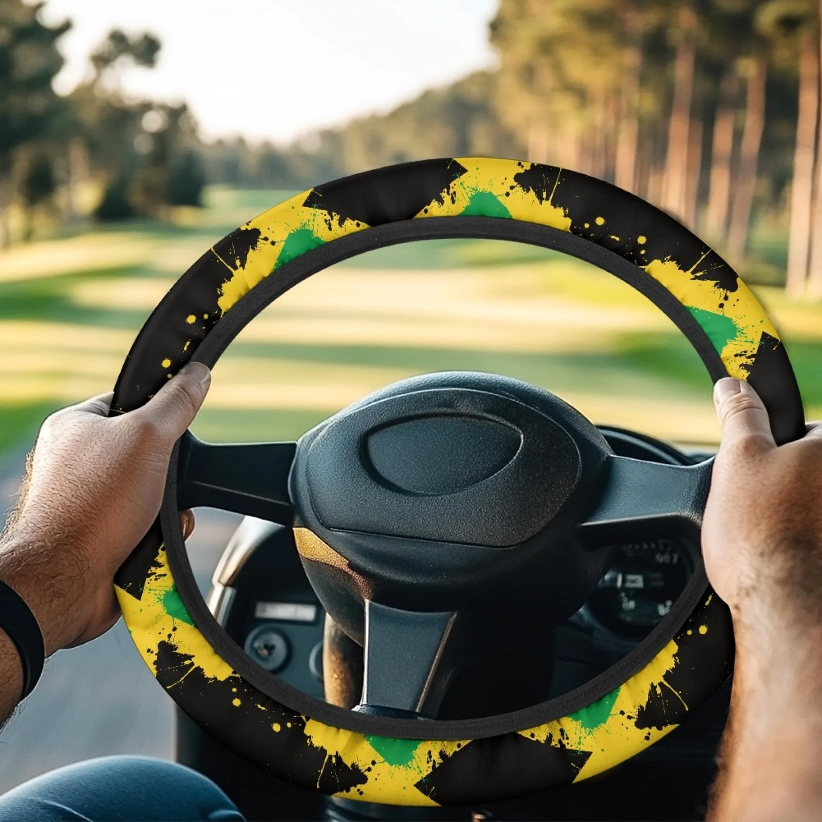 INSTANTARTS Jamaica Flag Golf Cart Steering Wheel Cover