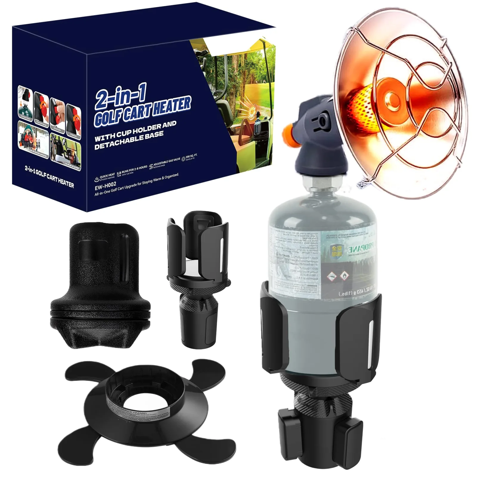 PUTTLAZR 6800 BTU Propane Golf Cart Heater with Cup Holder
