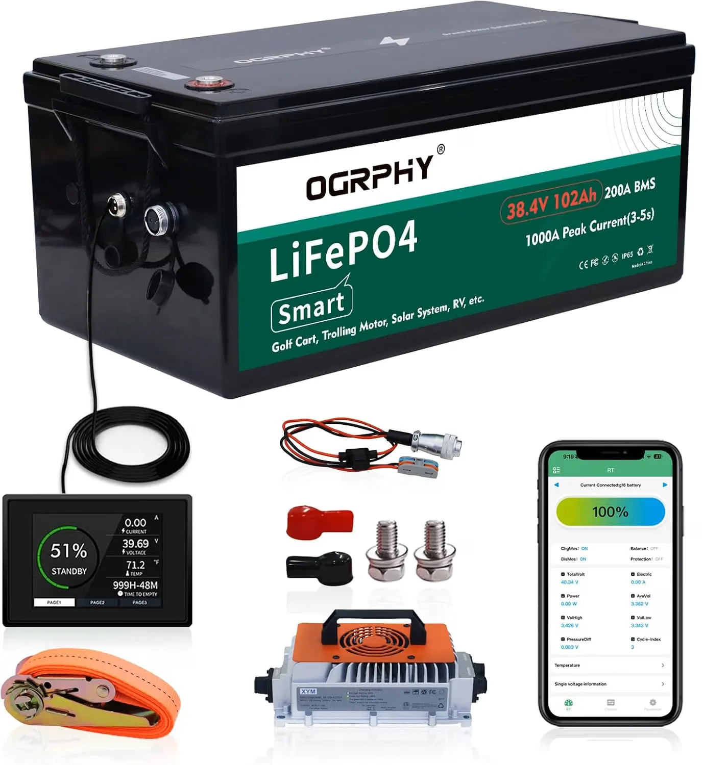 OGRPHY 36V 102Ah Golf Cart Lithium Battery Kit