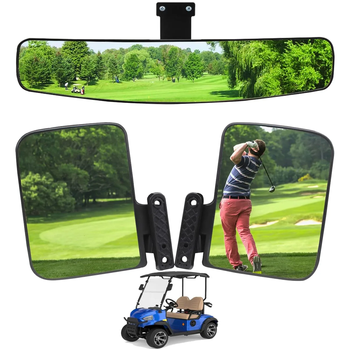 HKOO Golf Cart Folding Side and Panoramic Rear View Mirrors
