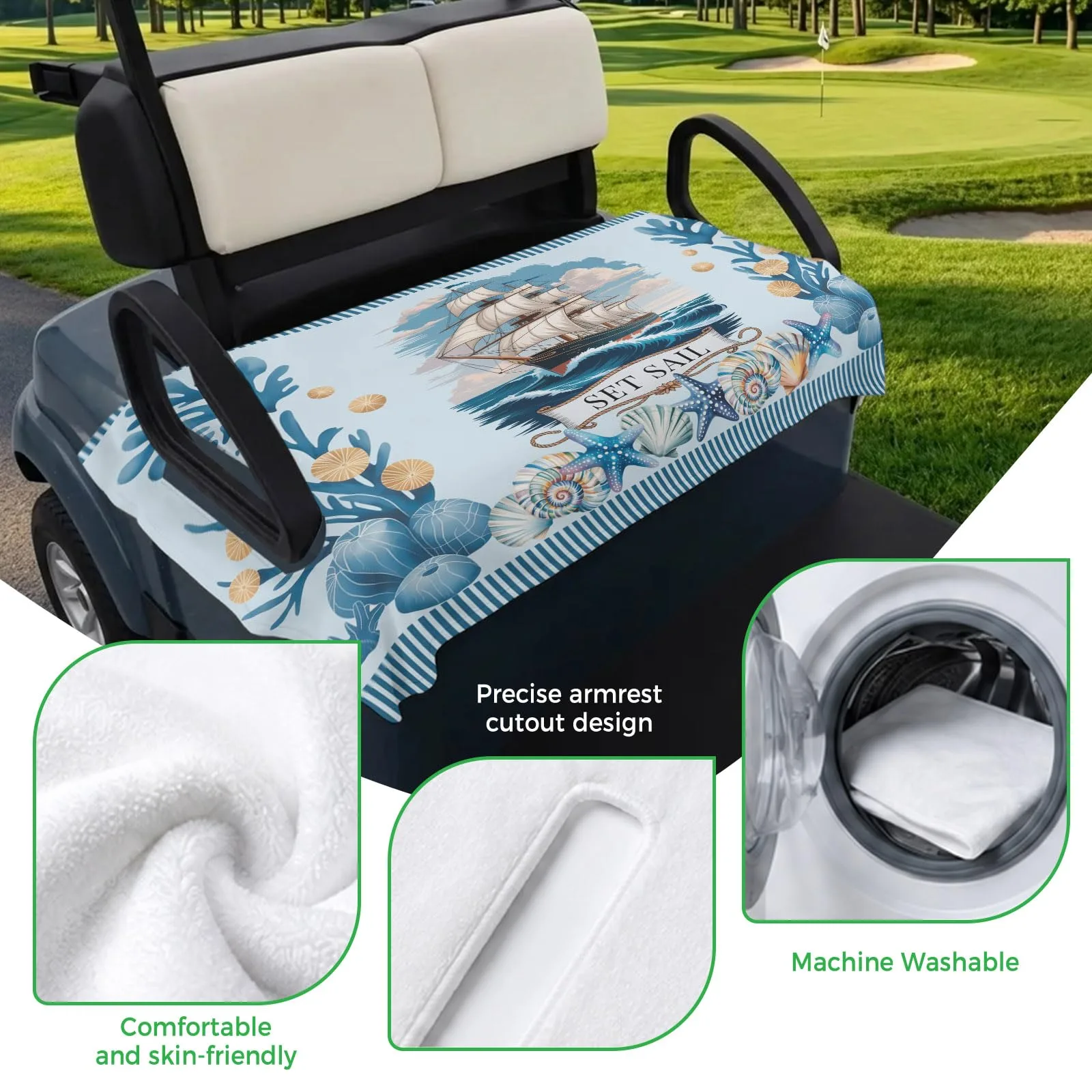 Trosturdspn Ocean Set Sail Golf Cart Seat Cover image 3