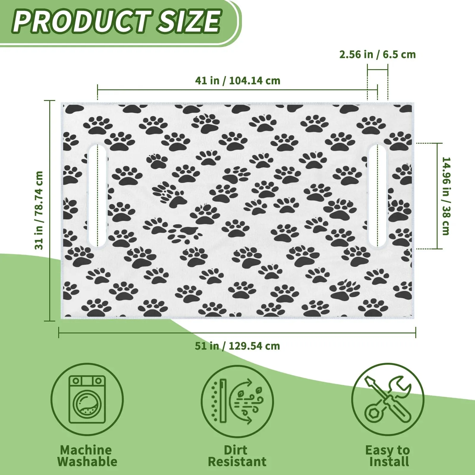 Tiveruda Black & White Paw Print Golf Cart Seat Cover — 51" x 31" image 2