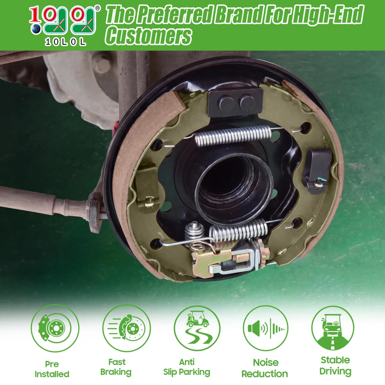10L0L Golf Cart Rear Brake Assembly Set with Brake Shoes image 2