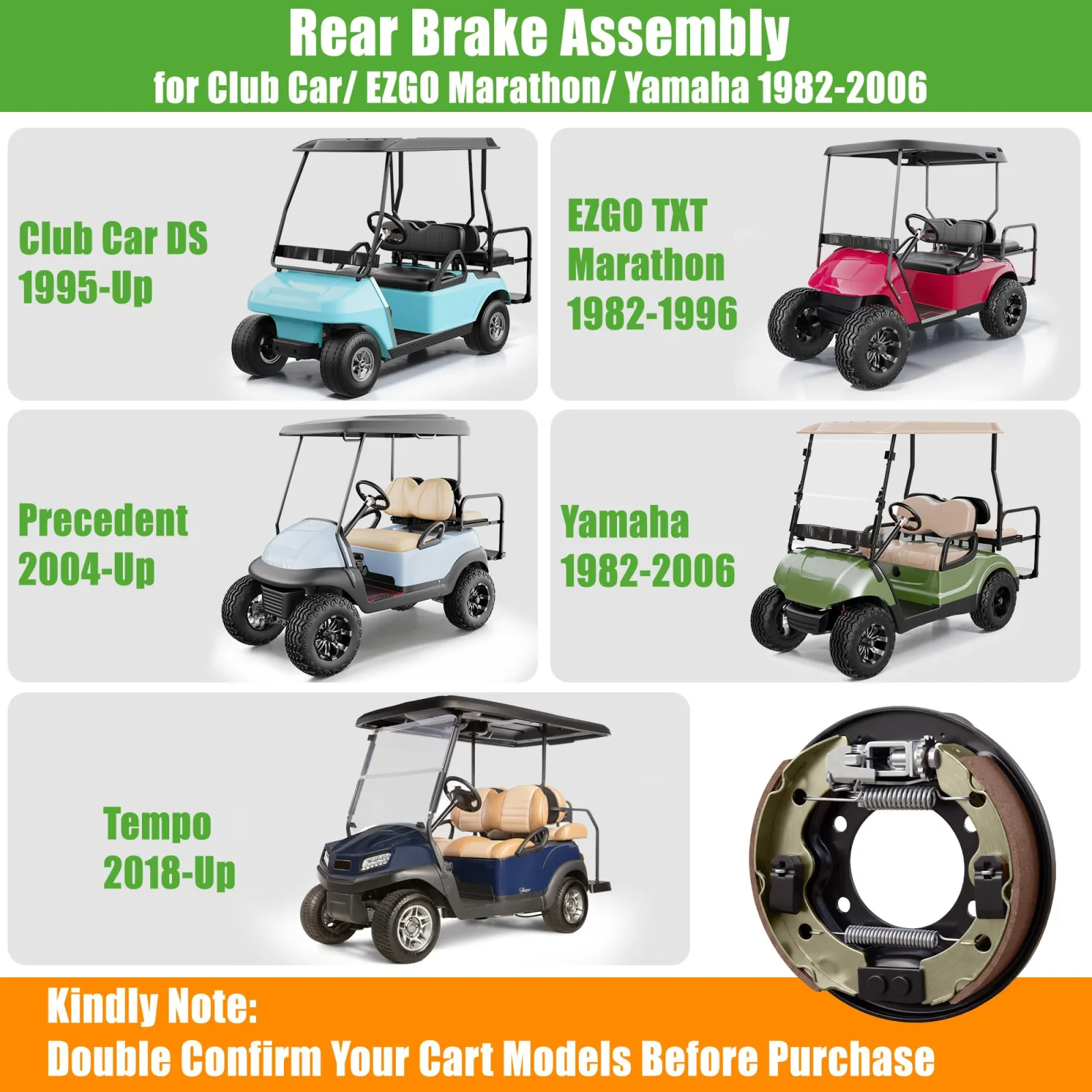 10L0L Golf Cart Rear Brake Assembly Set with Brake Shoes image 3