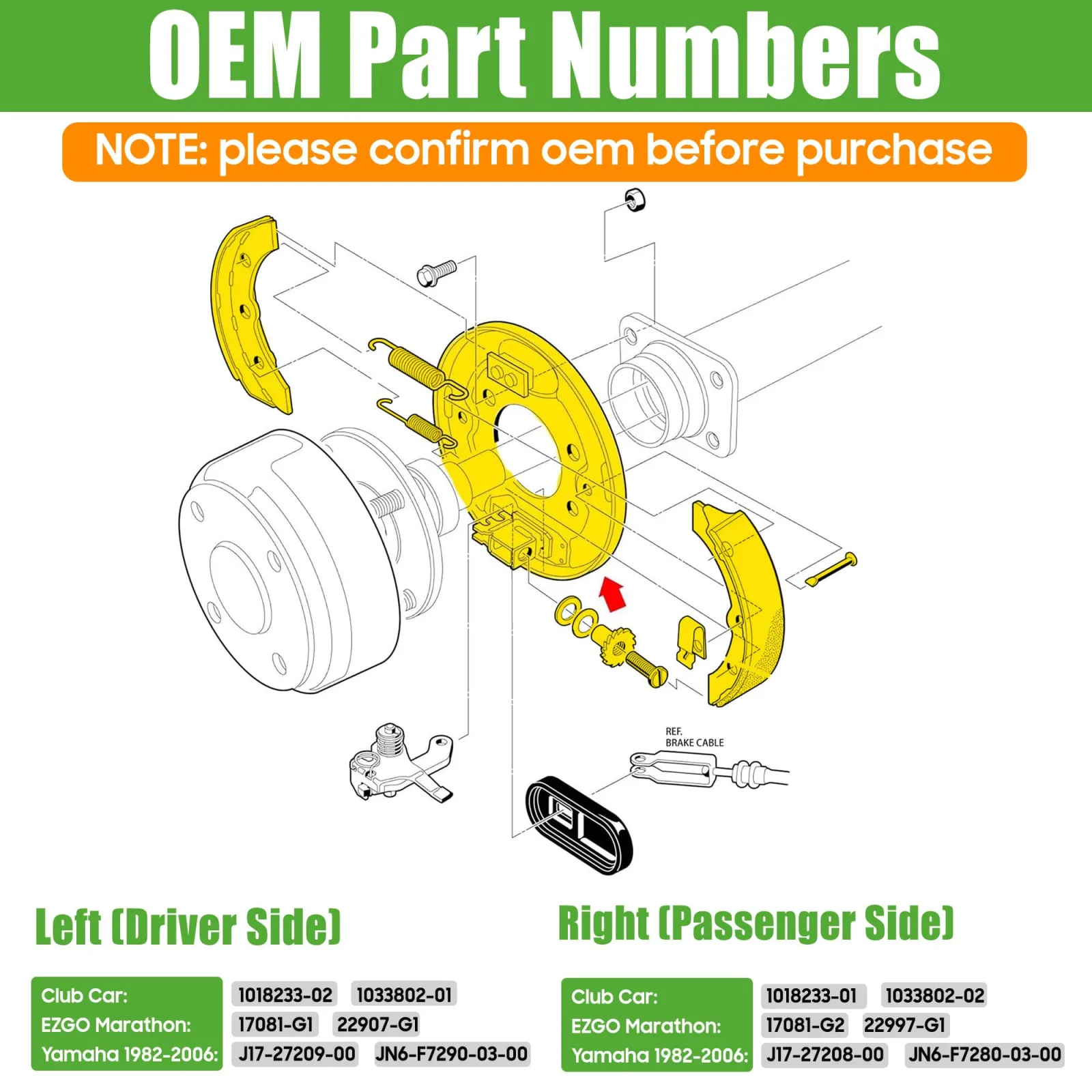 10L0L Golf Cart Rear Brake Assembly Set with Brake Shoes image 4