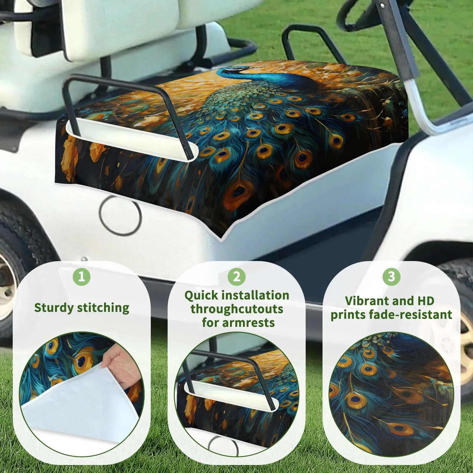 Tiveruda Peacock Flower Golf Cart Seat Cover 51 x 31 in image 3