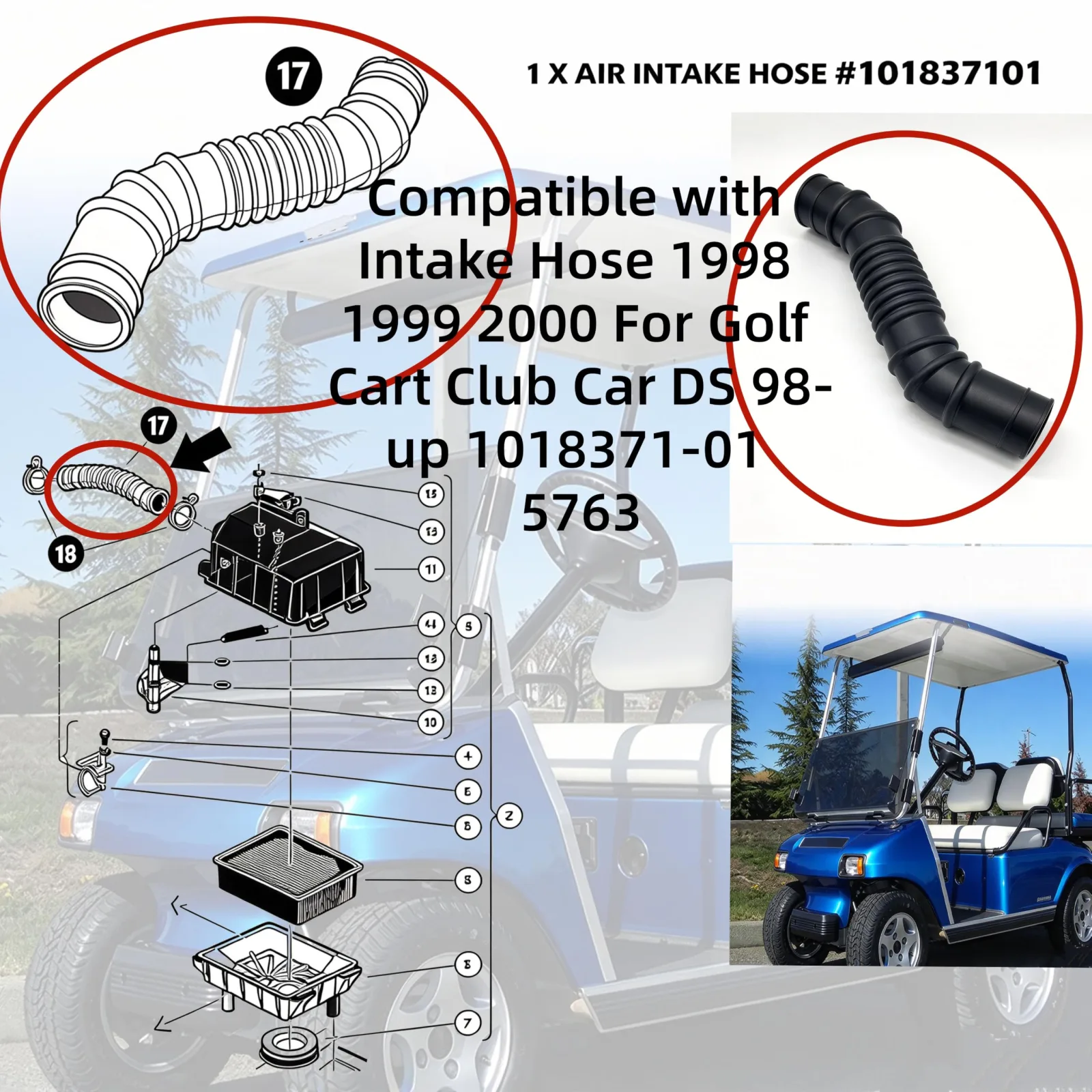 Patcae Intake Hose 5763 for Club Car DS, 1998-2000 image 3