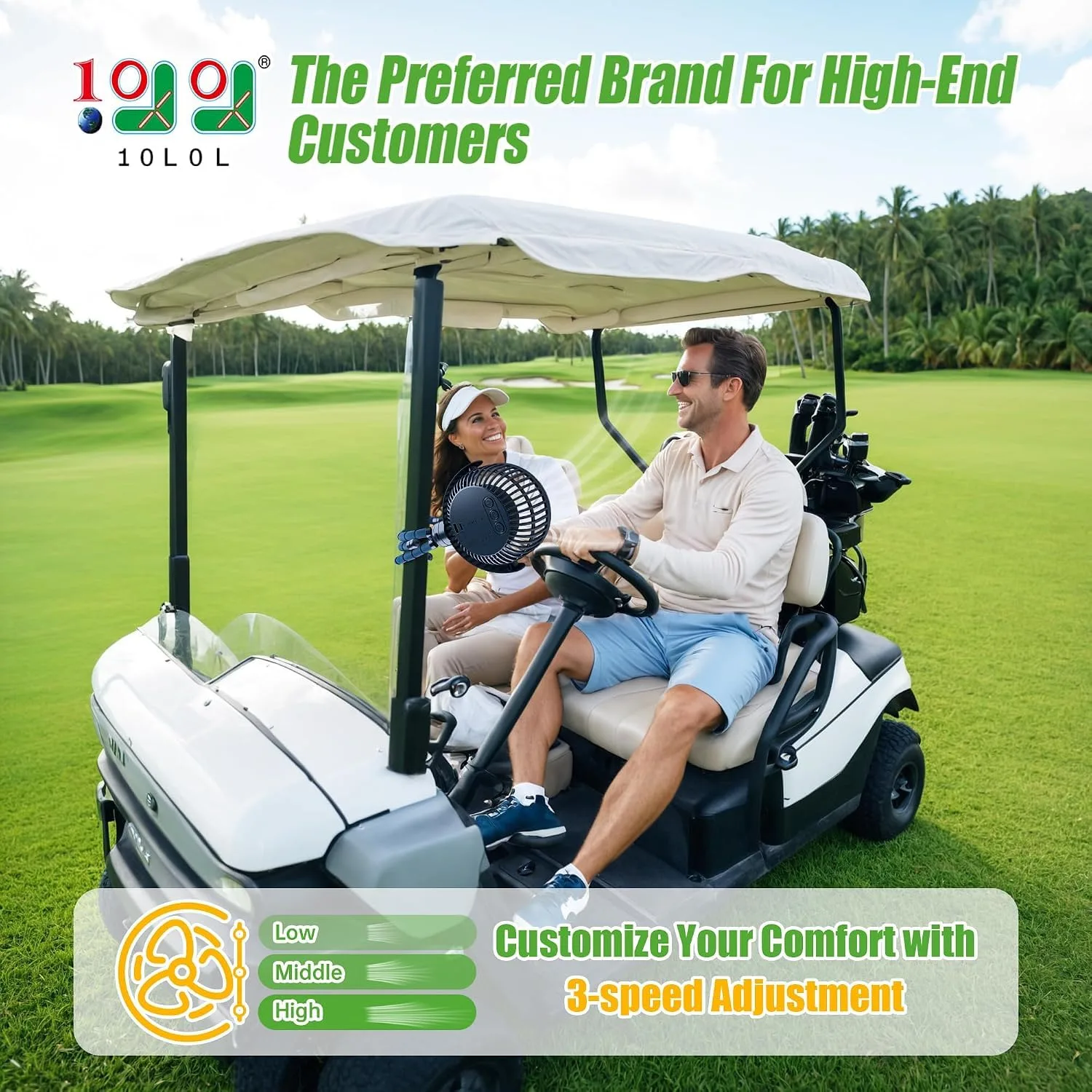 10L0L Golf Cart Fan with 8000mAh Battery and LED Light image 2