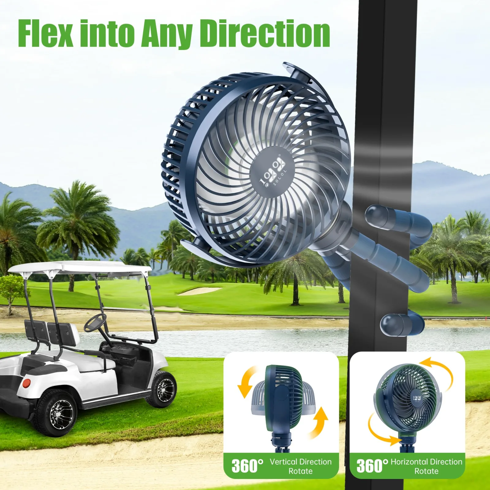 10L0L Golf Cart Fan with 8000mAh Battery and LED Light image 4