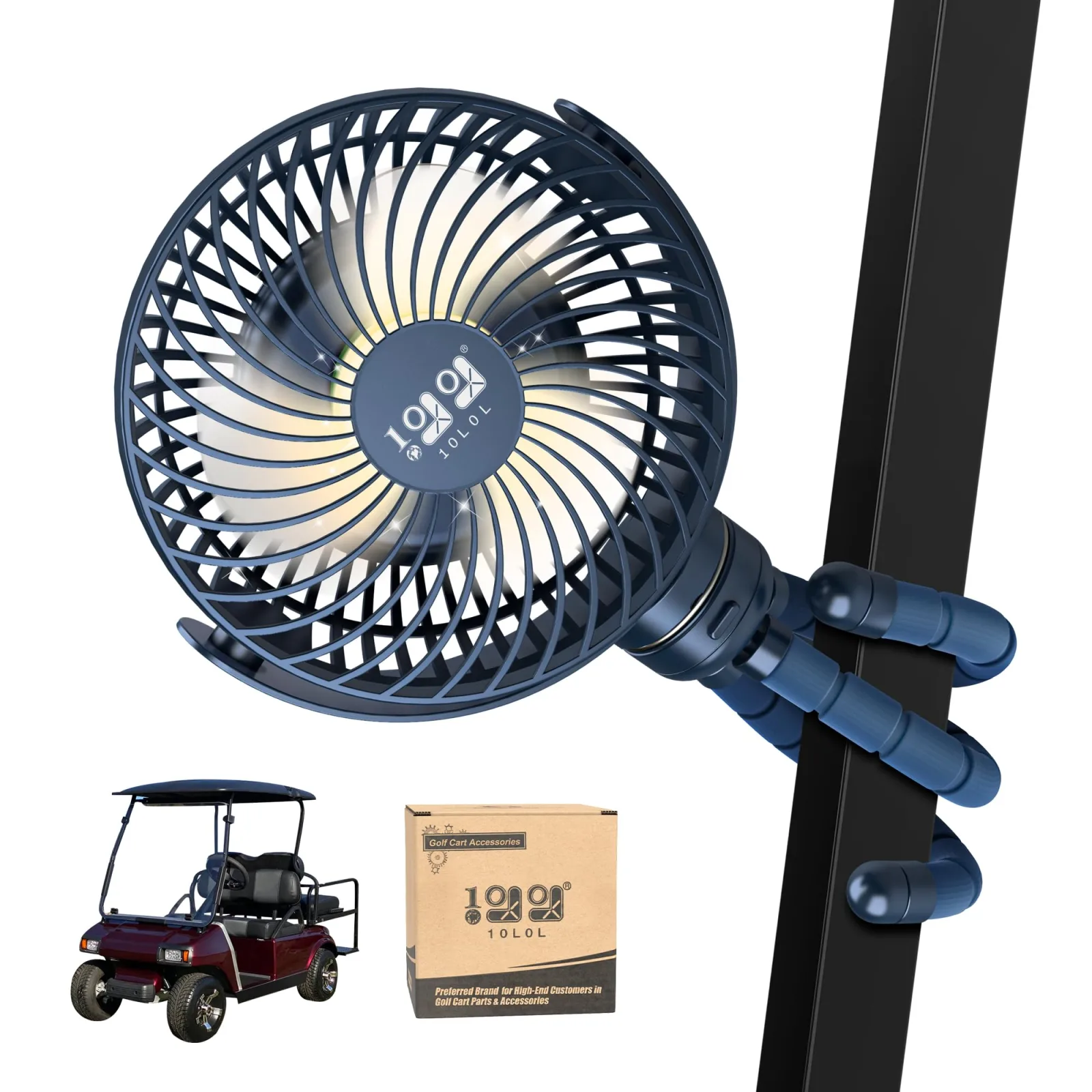 10L0L Golf Cart Fan with 8000mAh Battery and LED Light