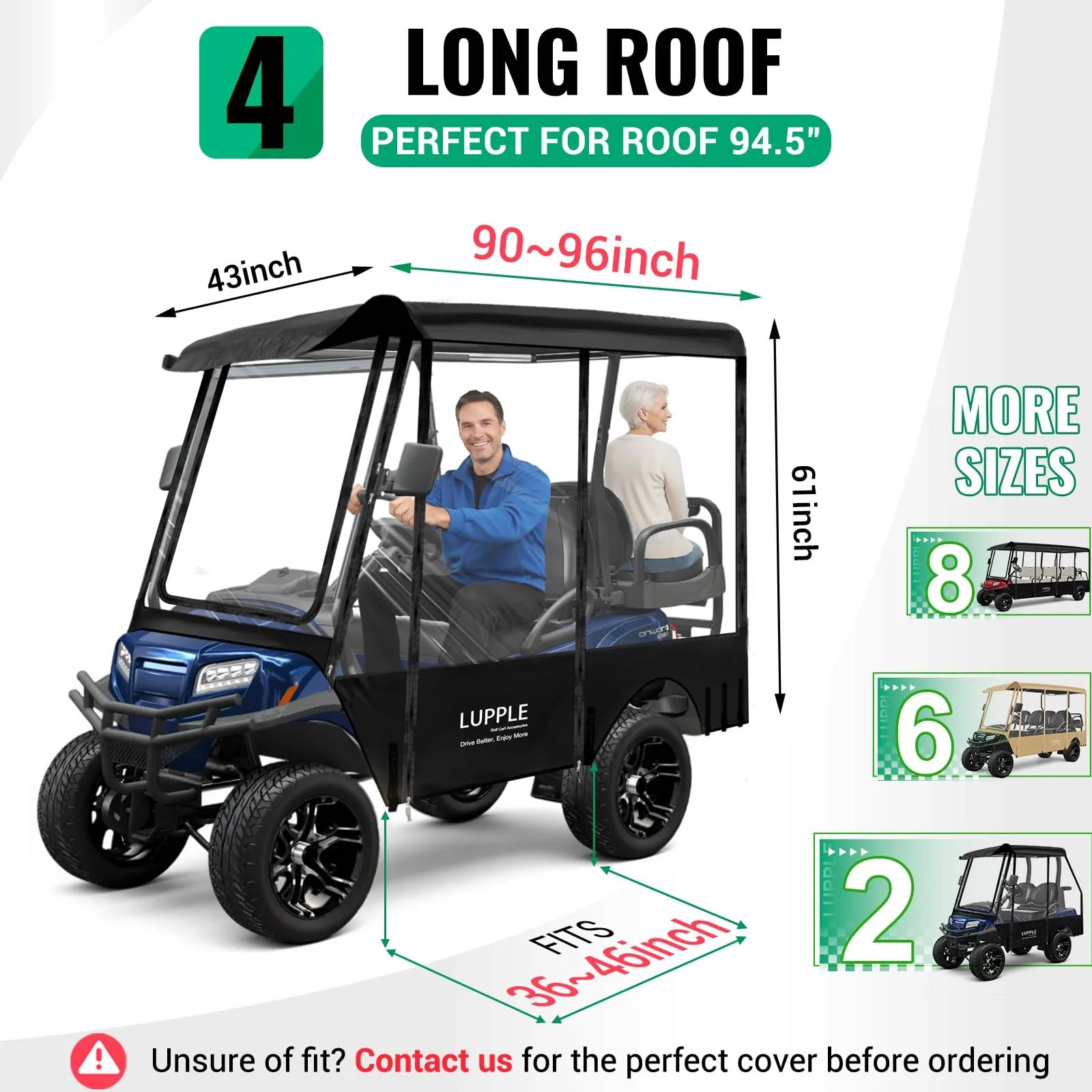 LUPPLE 4-Passenger Golf Cart Enclosure, 94-Inch Extended Roof image 2