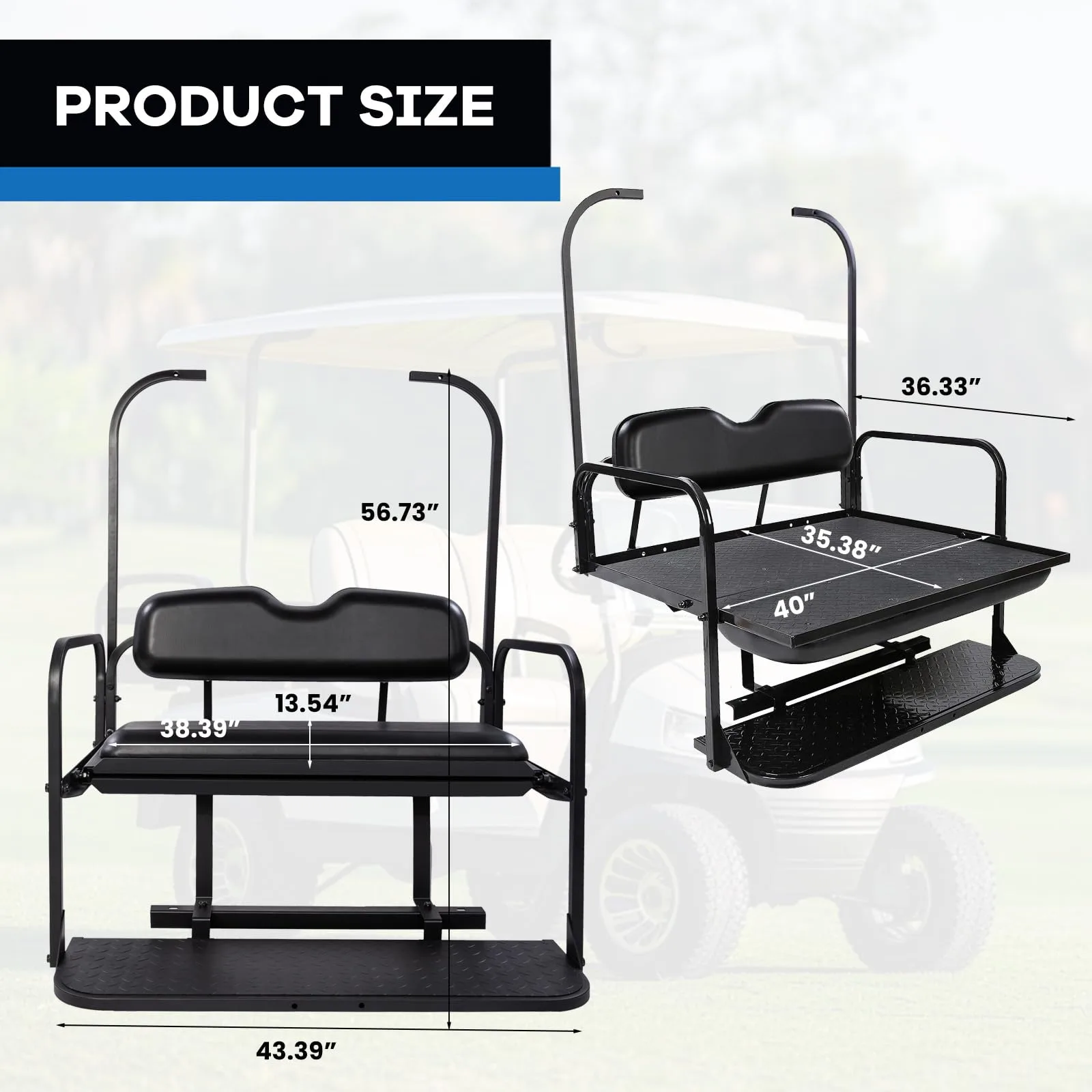 VPAHub Club Car DS Rear Seat Kit, Black, R-D3SKB image 4
