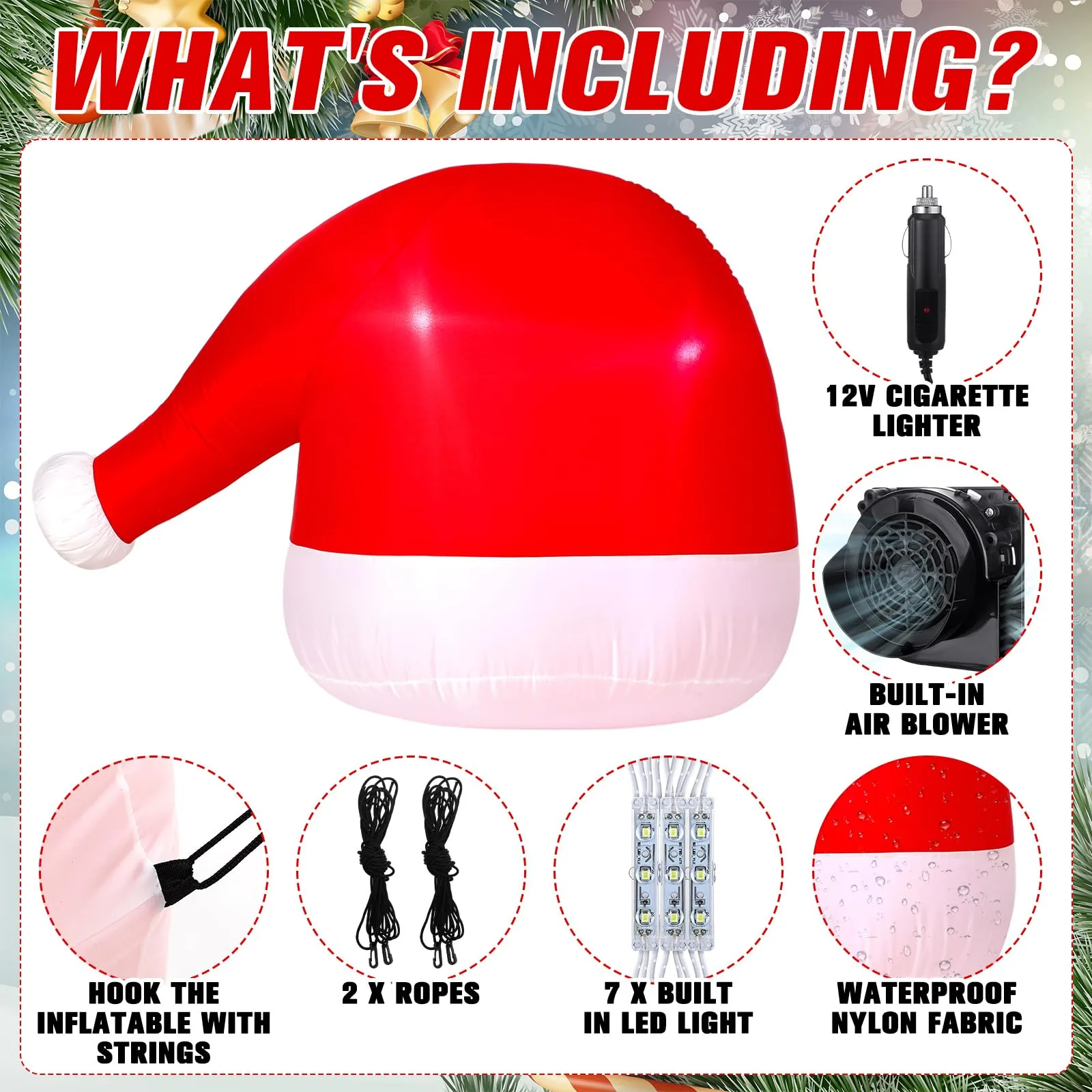 JellyArch 5.9 ft Inflatable Santa Hat Car Top Decoration MEG-JellyArch-97 image 2