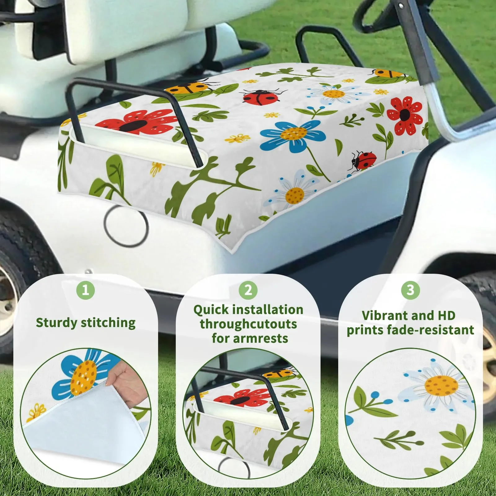 Tiveruda Ladybugs Daisy Golf Cart Seat Cover 51 x 31 in image 3