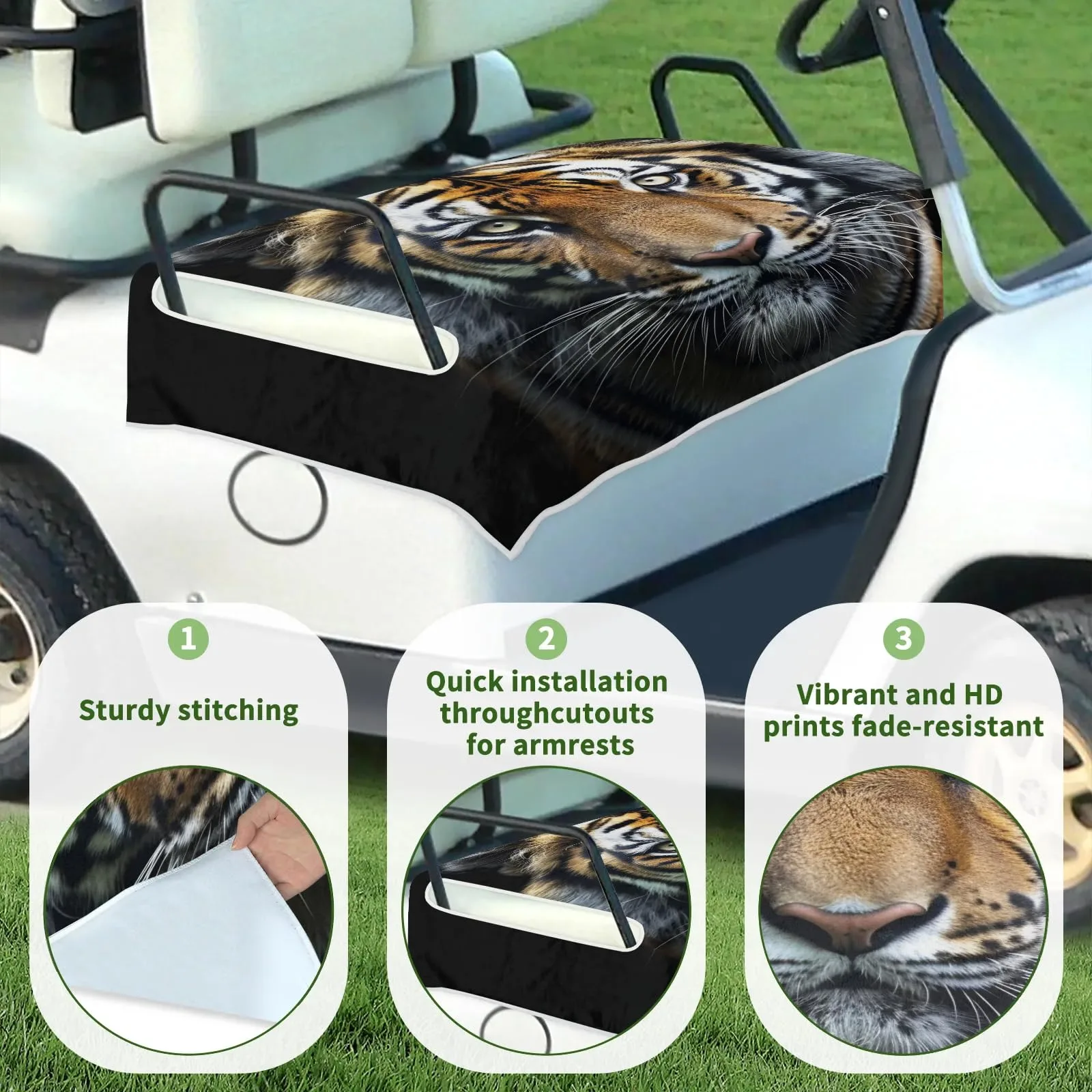 Tiveruda Tiger Golf Cart Seat Cover for Double Seats image 3