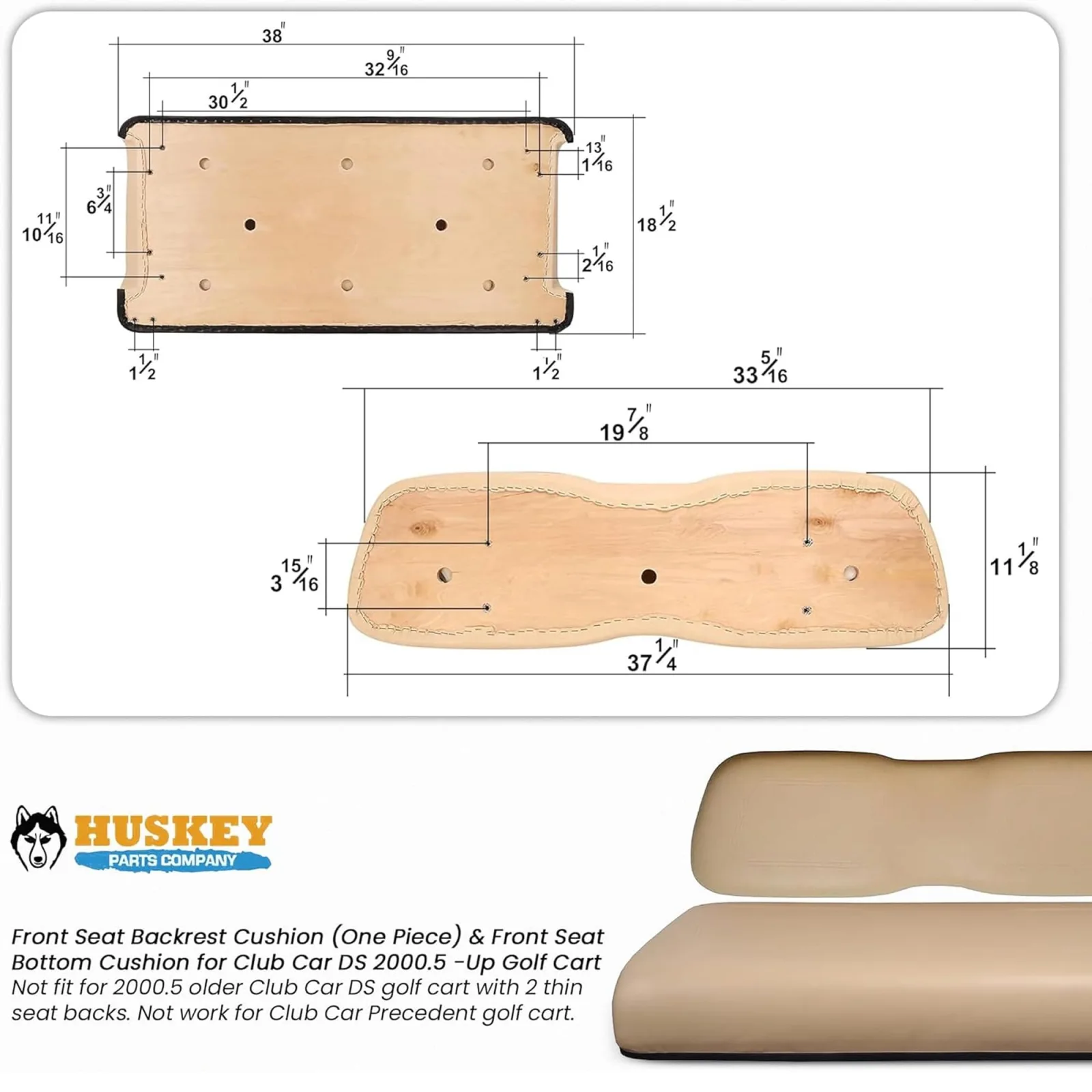 Huskey Parts Club Car DS Front Seat Cushion Set Beige image 4