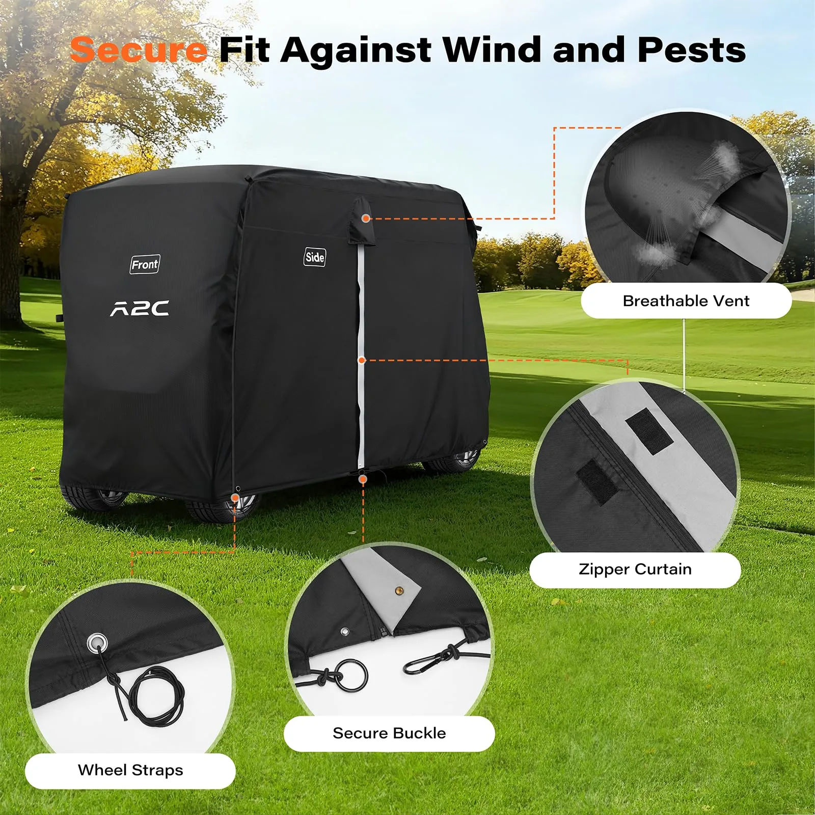 A2C 600D Waterproof 4-Passenger Golf Cart Cover image 3