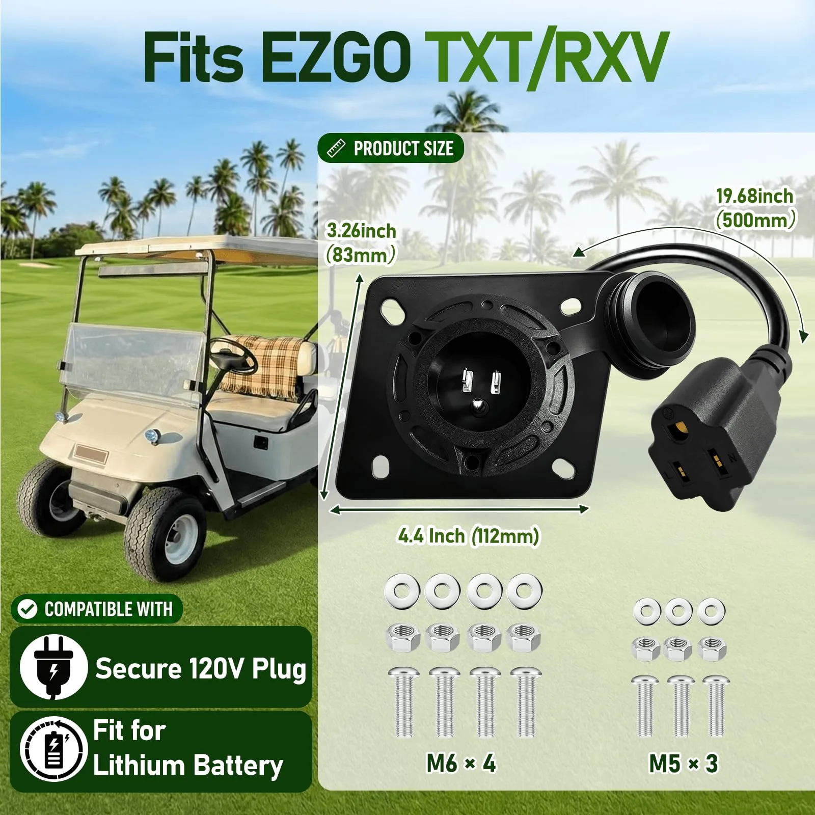 MOSNAI 120V Charging Port Adapter for E-Z-GO TXT RXV image 3