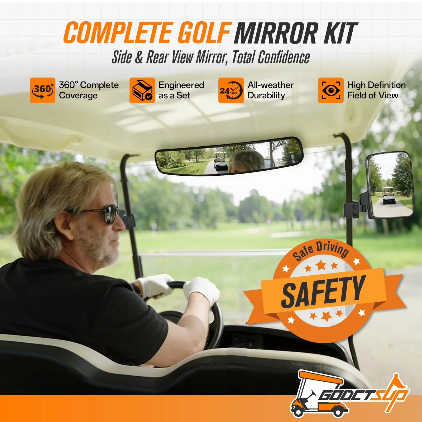GODCTSUP Universal Golf Cart Rearview and Side Mirror Kit image 2