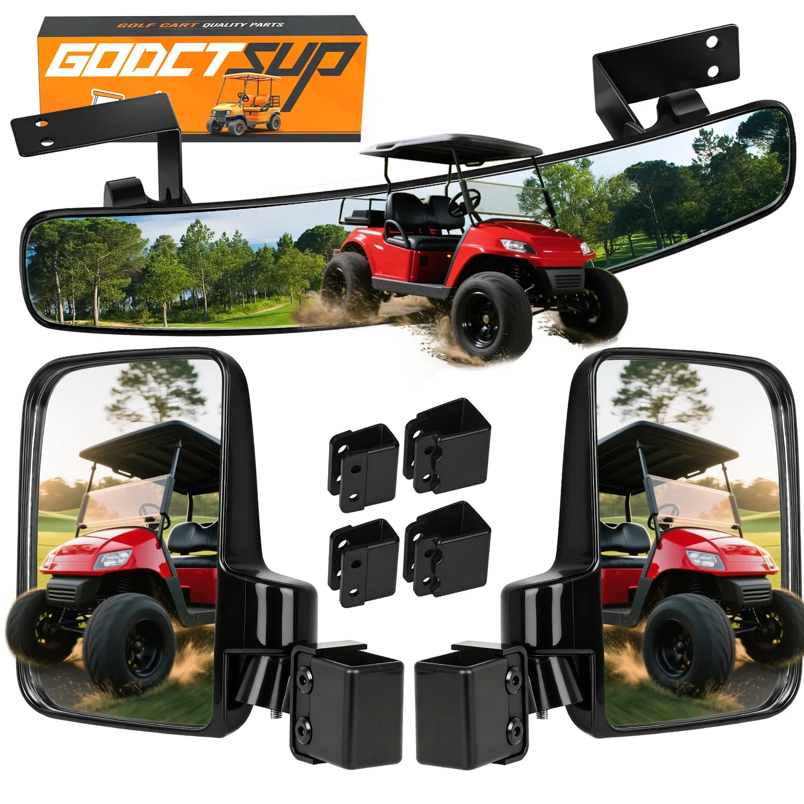 GODCTSUP Universal Golf Cart Rearview and Side Mirror Kit