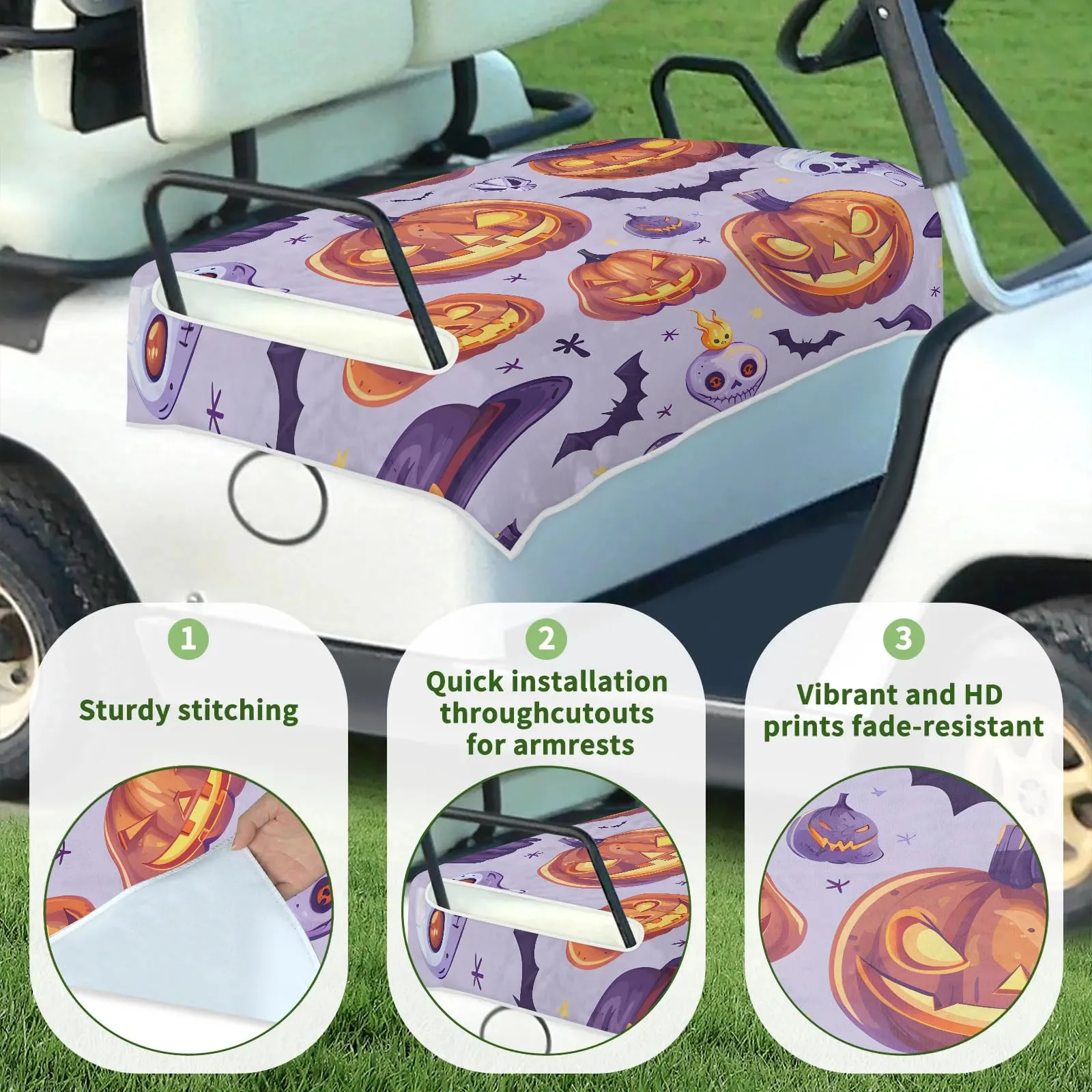 Tiveruda Halloween Purple Pumpkin Golf Cart Seat Cover image 3