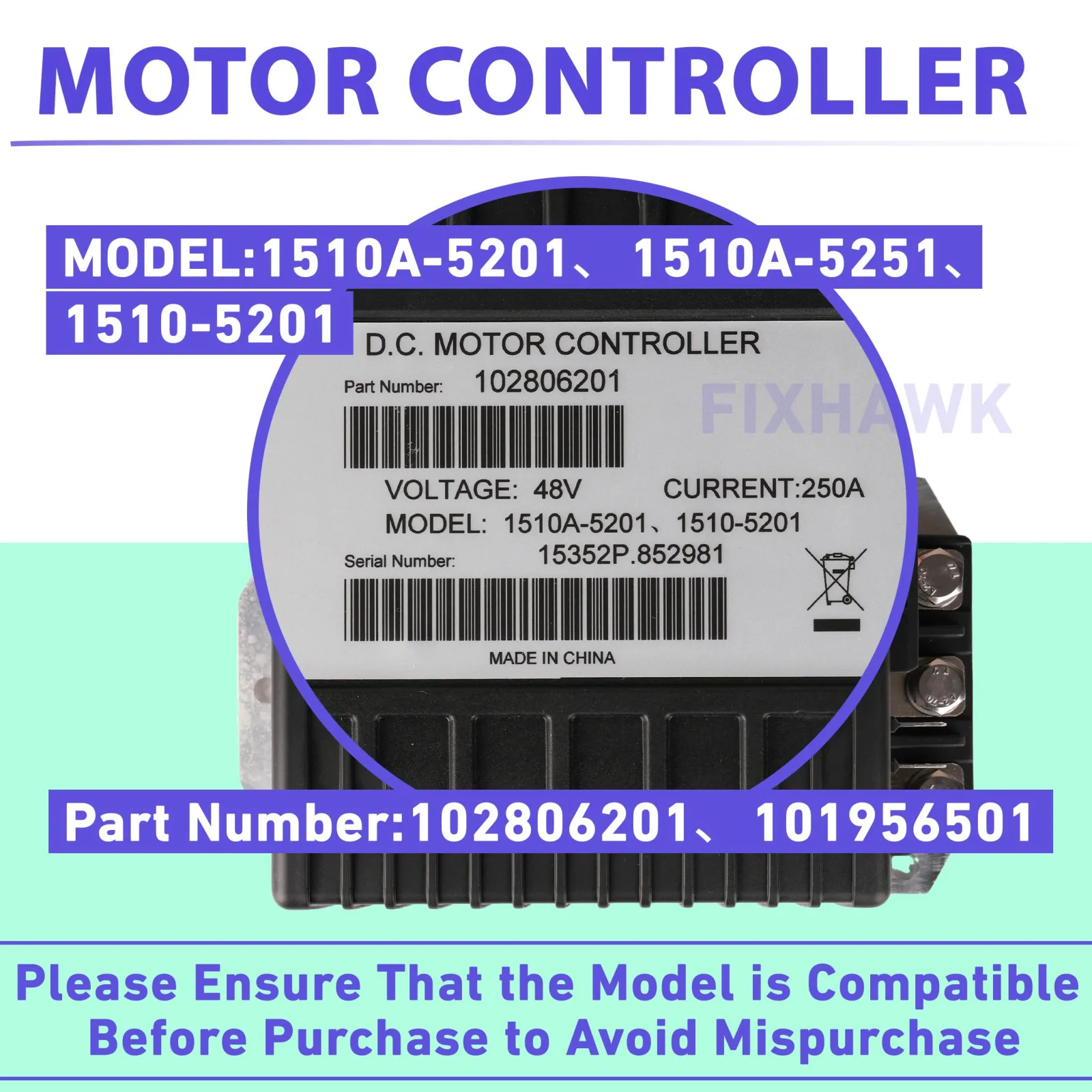 FIXHAWK 48V 250A Club Car IQ Motor Controller image 2