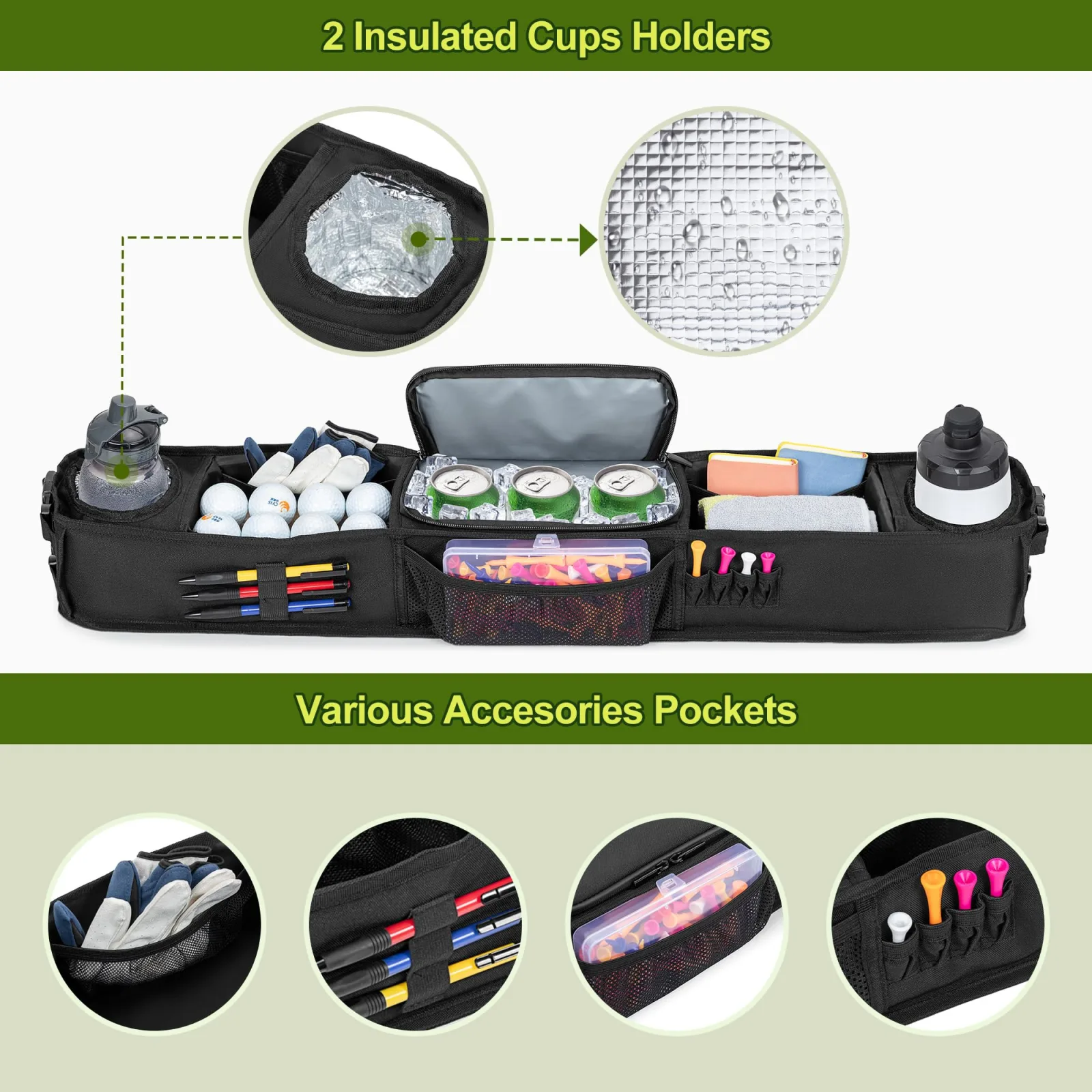 PGmoon Front Golf Cart Storage Tray with Cooler — No-Drill image 2