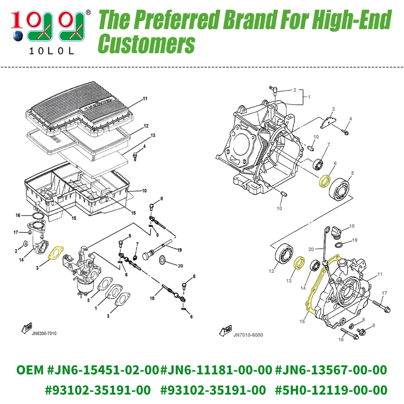 10L0L Engine Gasket Rebuild Kit for Yamaha G11 G16 G20 image 2