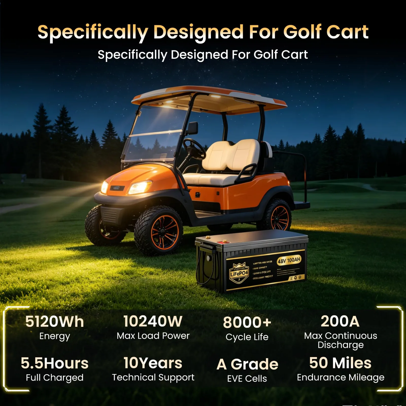 PUPVWMHB 48V 100Ah LiFePO4 Golf Cart Battery image 4
