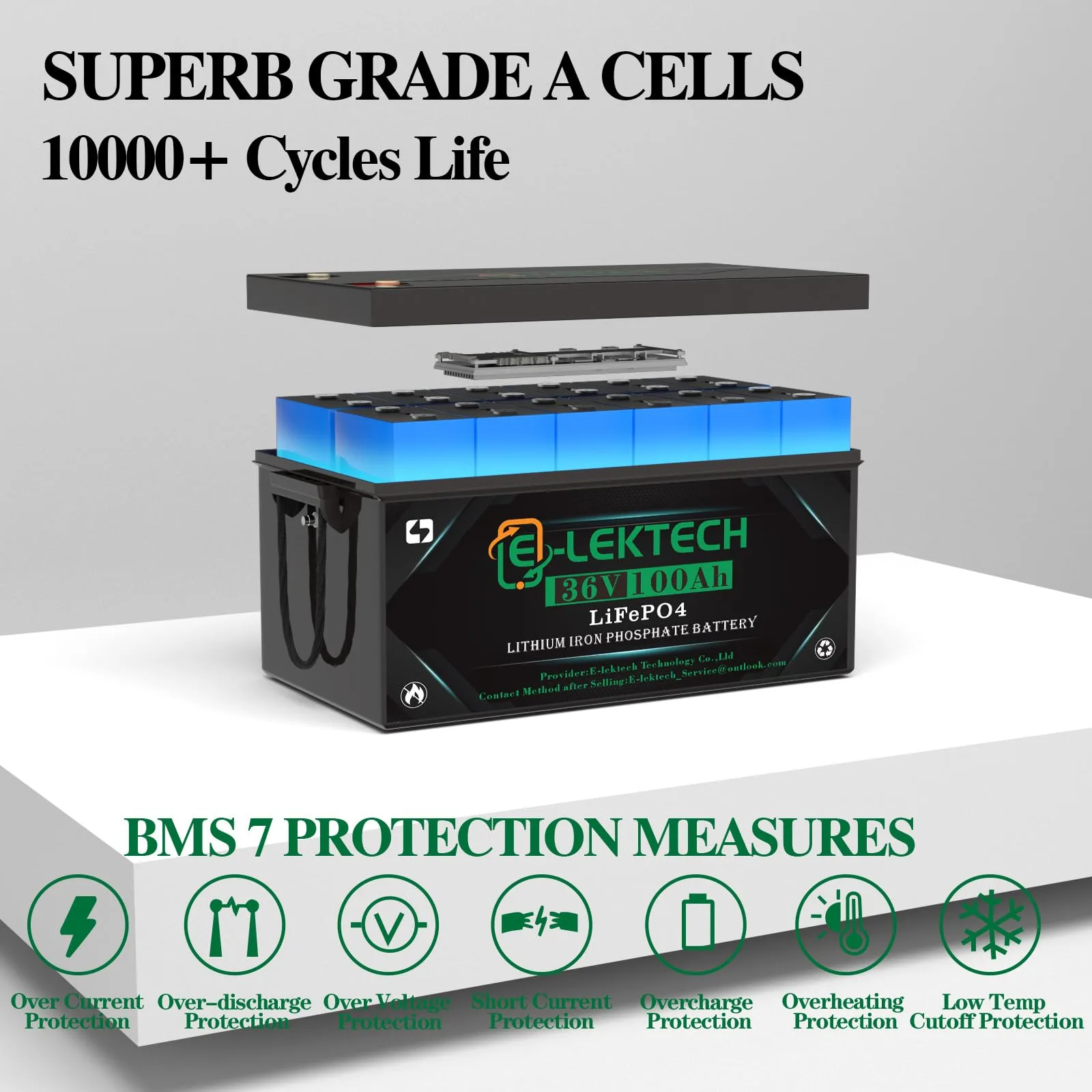 E-LekTech 36V 100Ah Lithium Golf Cart Battery GC-BT-36-100 image 2