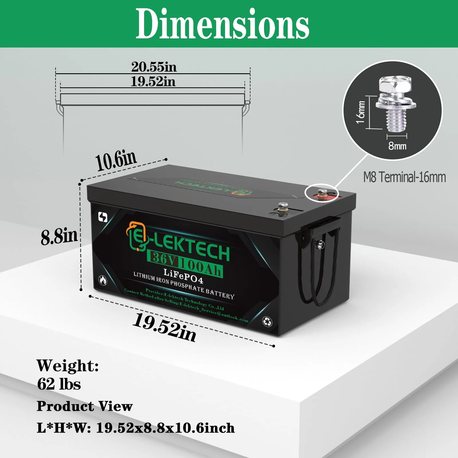 E-LekTech 36V 100Ah Lithium Golf Cart Battery GC-BT-36-100 image 3