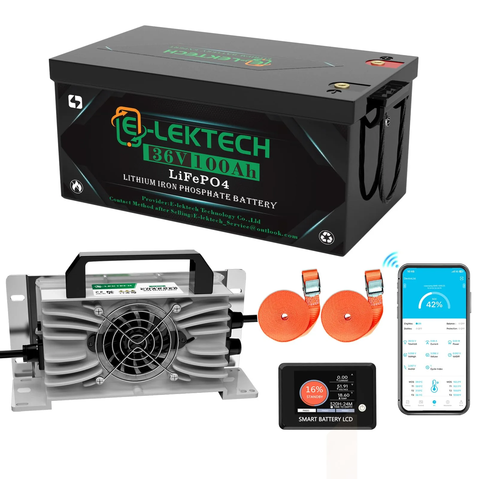 E-LekTech 36V 100Ah Lithium Golf Cart Battery GC-BT-36-100