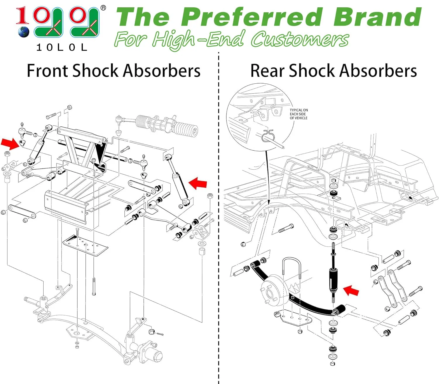 10L0L Club Car DS & Precedent Front Rear Shock Kit image 2