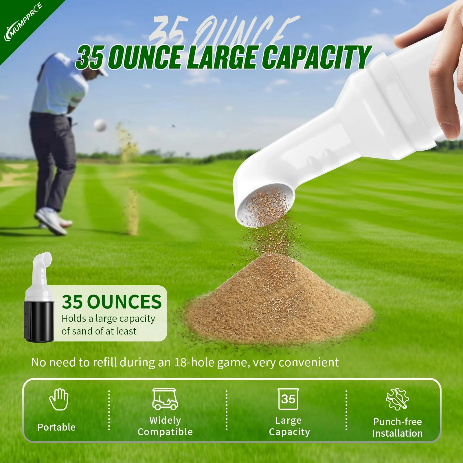 MUMPPRCE Golf Cart Sand Bottle and Holder, 35 oz image 2