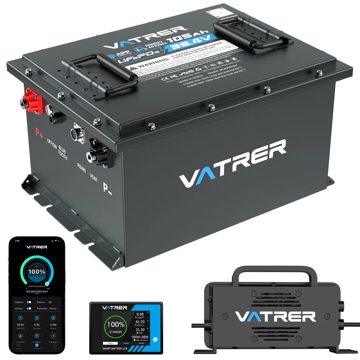 VATRER POWER 38.4V 105Ah LiFePO4 Golf Cart Battery