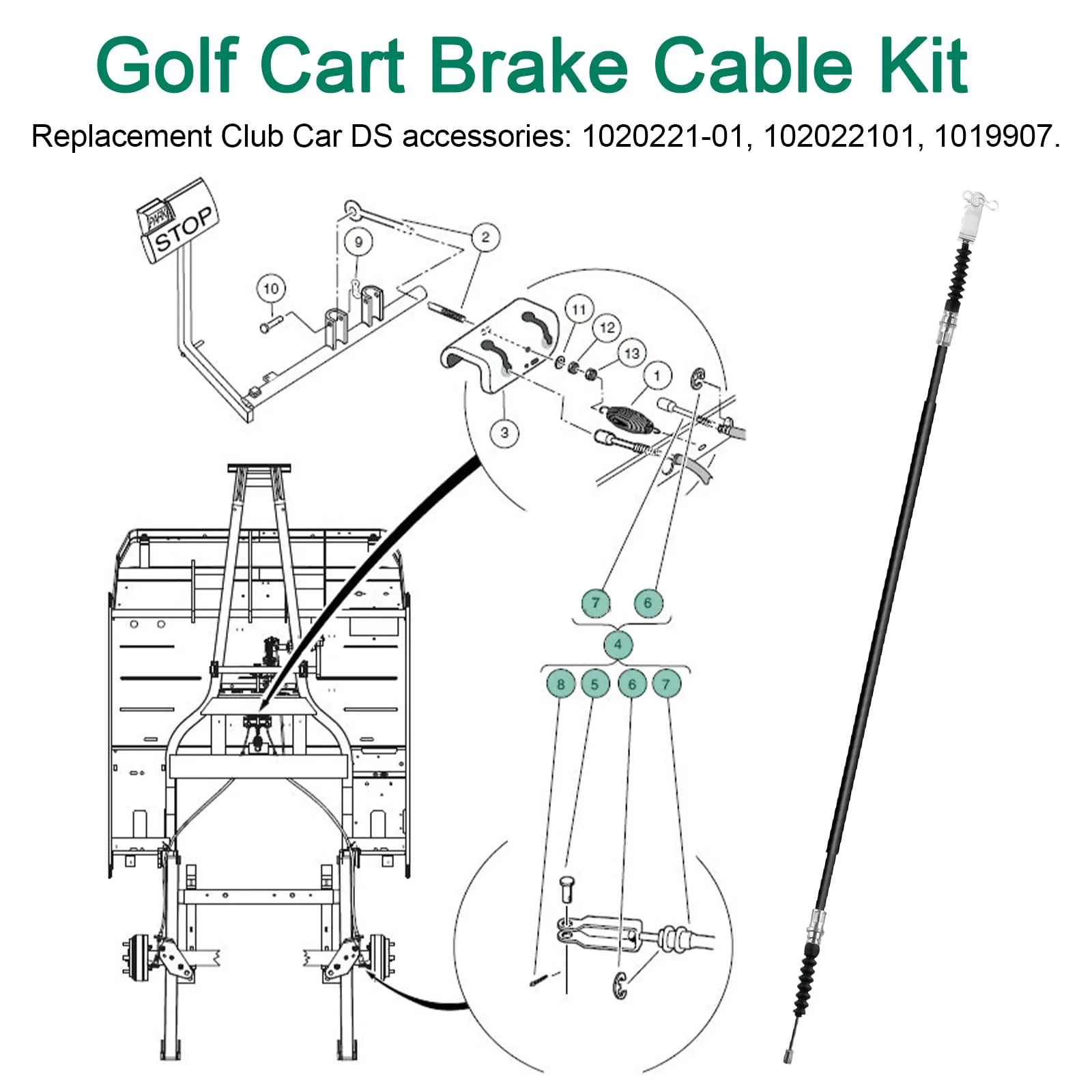 RO6G Club Car DS Brake Cable Kit 102022101 — 2000+ DS (Gas & Electric) image 2