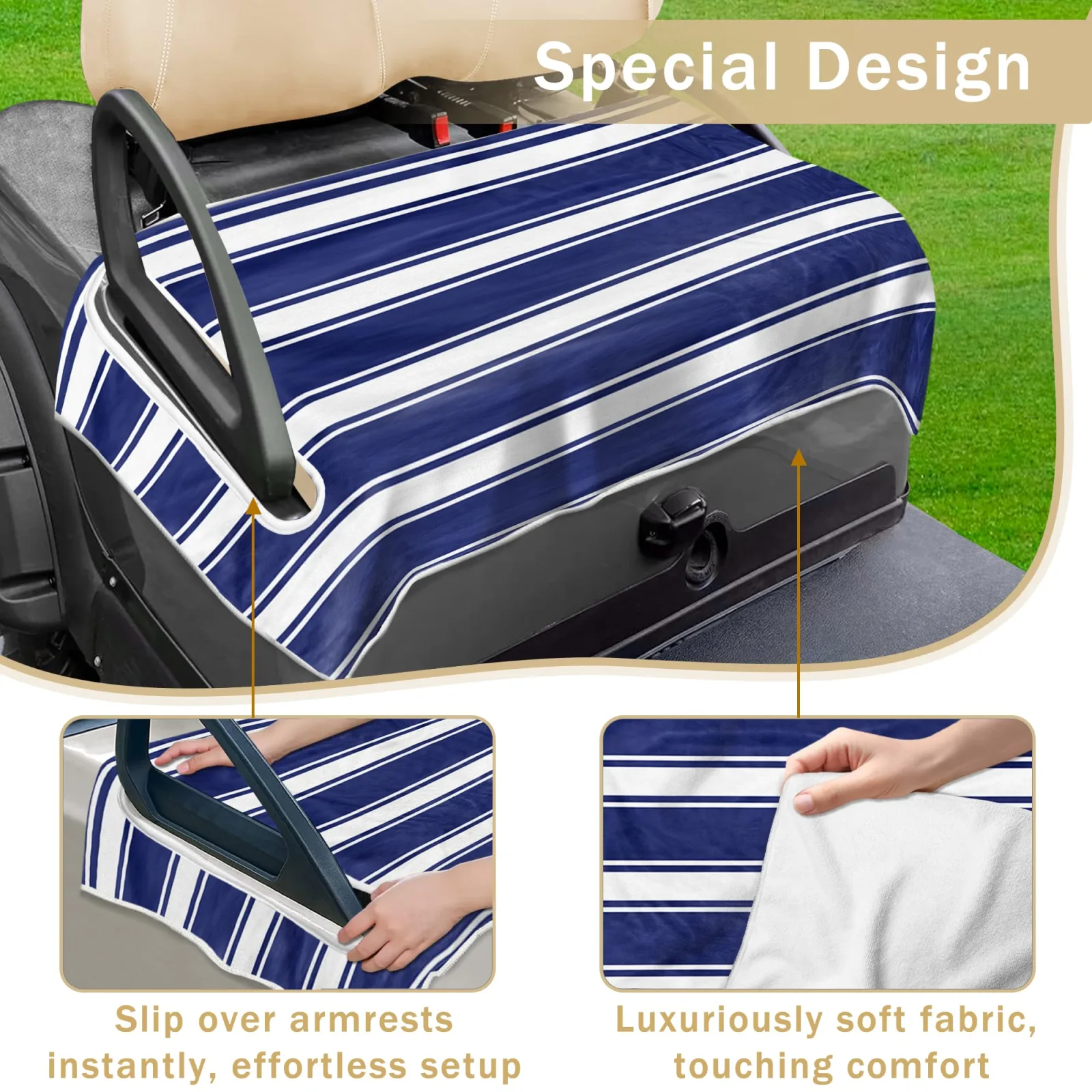 YOKYHOM Golf Cart Seat Cover, Dark Blue Microfiber image 2