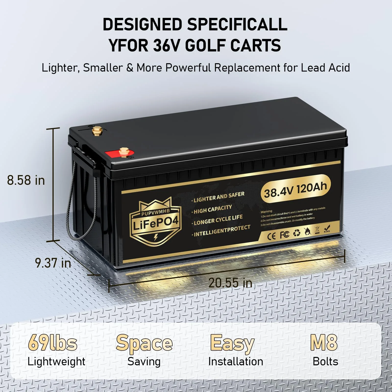PUPVWMHB 36V 120Ah LiFePO4 Golf Cart Battery image 2