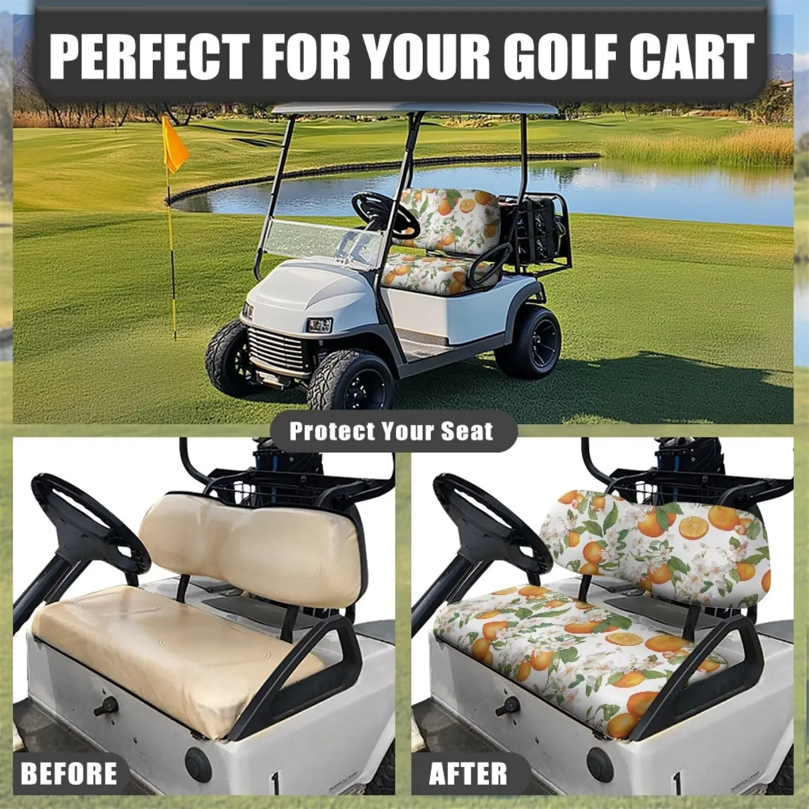 Quidrwyo Orange Golf Cart Seat Cover Set image 4