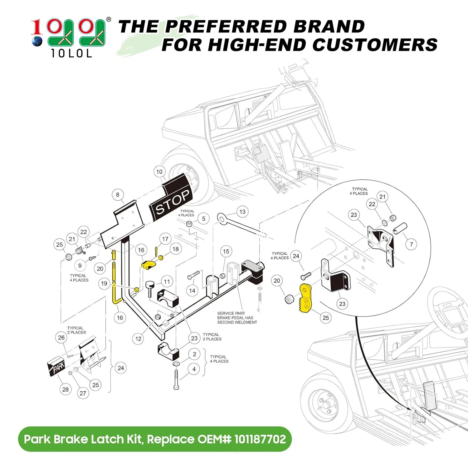 10L0L Park Brake Latch Kit for Club Car DS 1995+ image 2