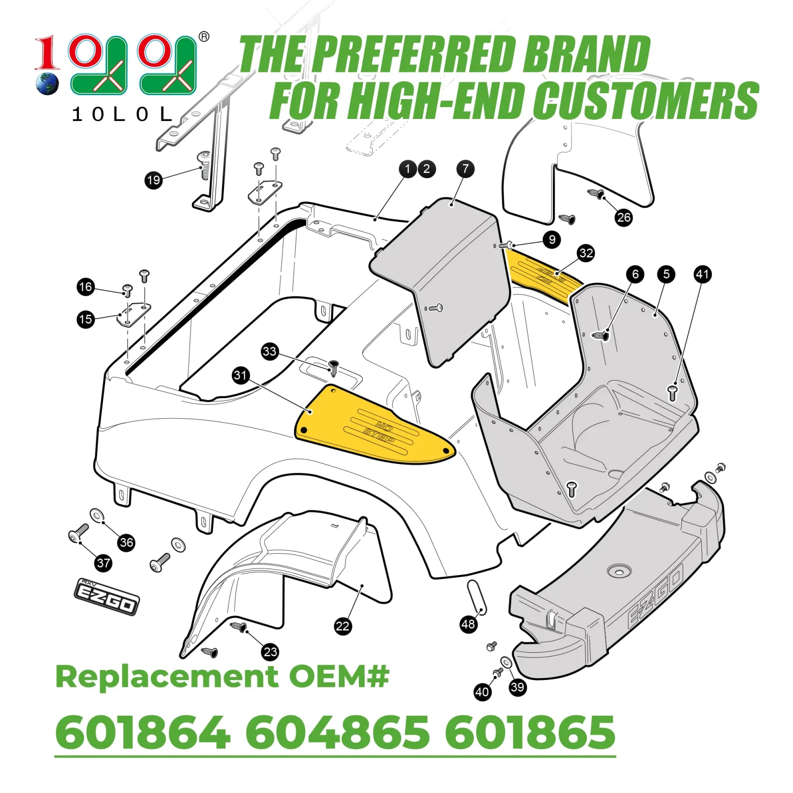 10L0L Rear Side Guard Set for EZGO RXV Golf Carts image 2