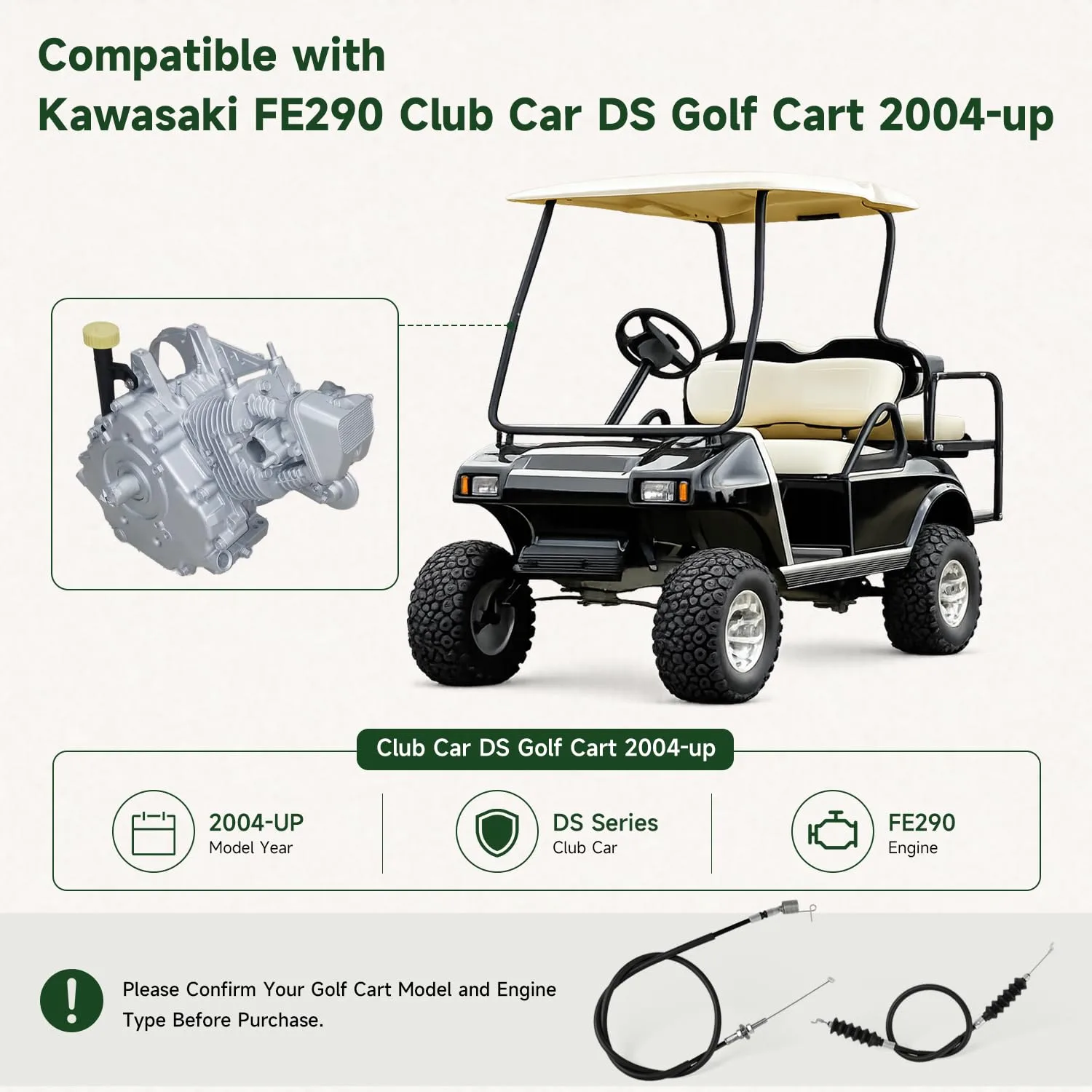 AIYOYOLIFE Governor & Accelerator Cable Kit for Club Car DS image 3