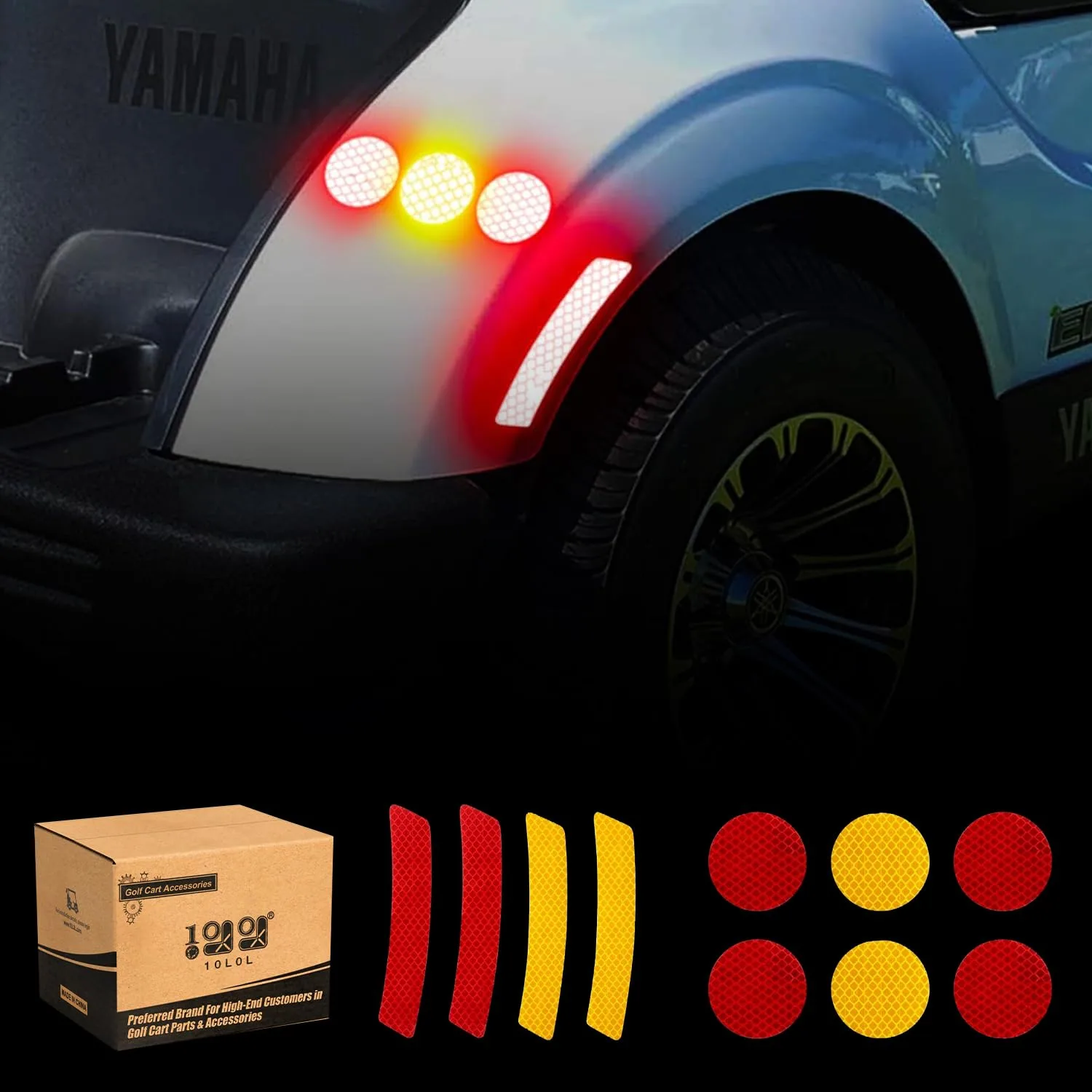 10L0L Golf Cart Reflector Stickers for Club Car, Yamaha & E-Z-GO