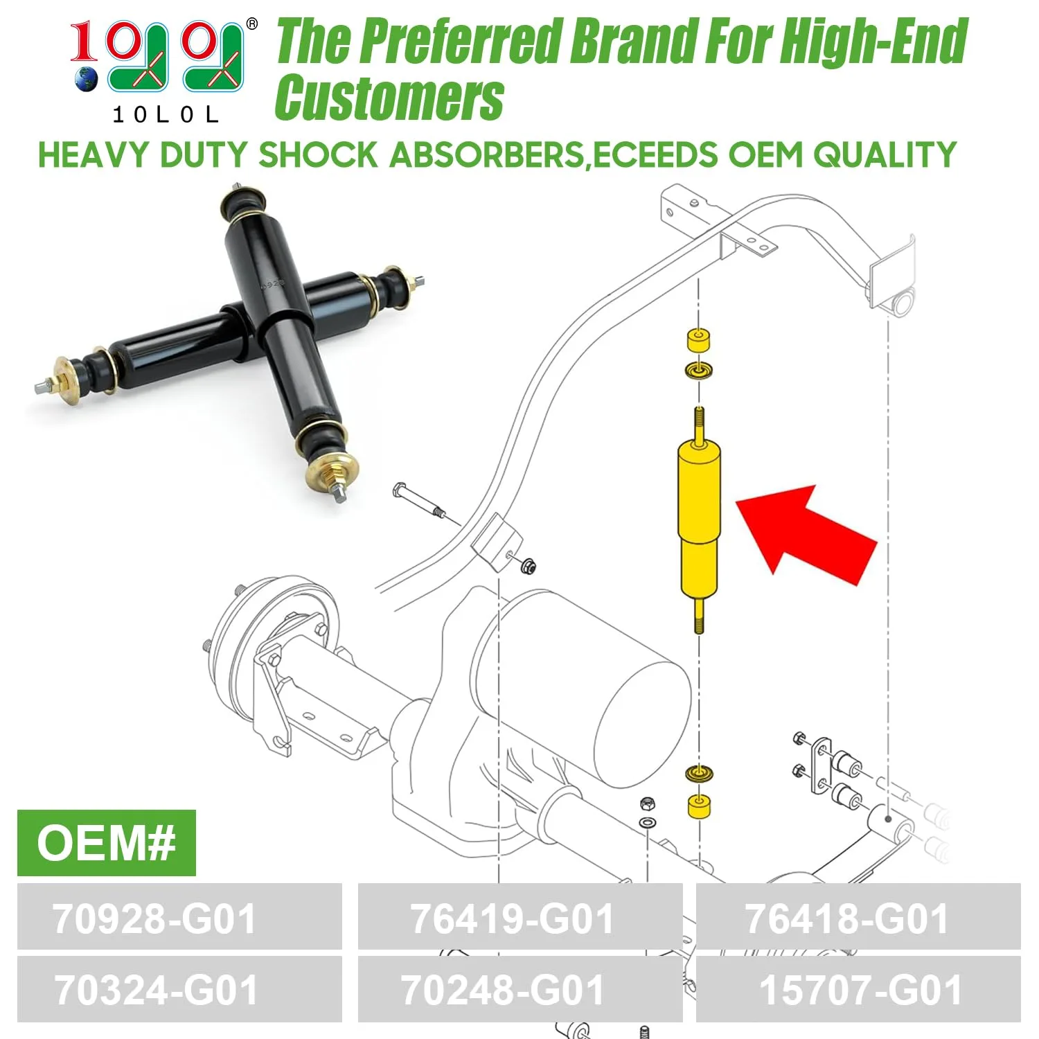 10L0L Front/Rear Shock Absorber Kit for E-Z-GO TXT & Shuttle (70928-G01) image 2