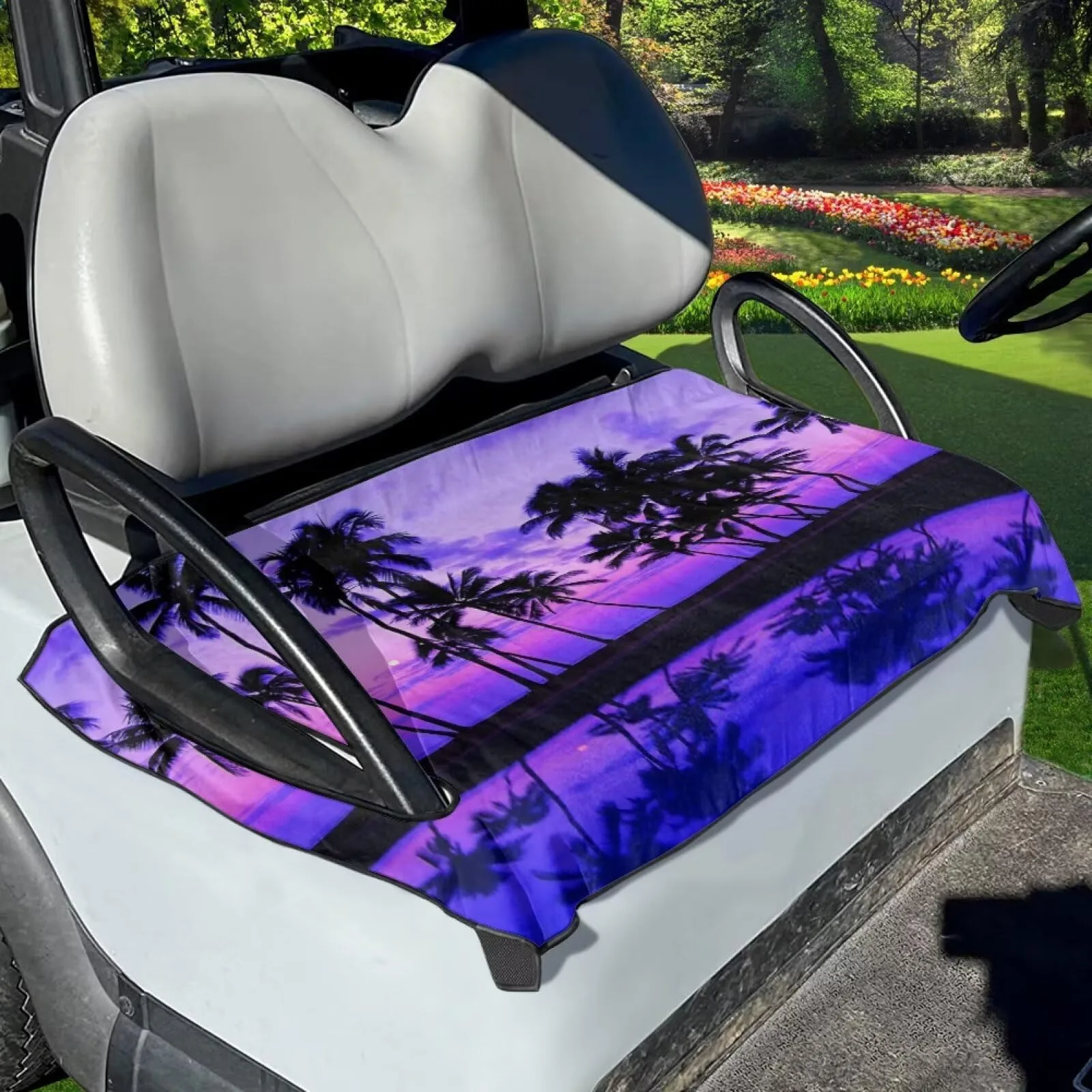 ZIATUBLES Beach Palm Tree Purple Golf Cart Seat Cover — ZIACZ47-24971