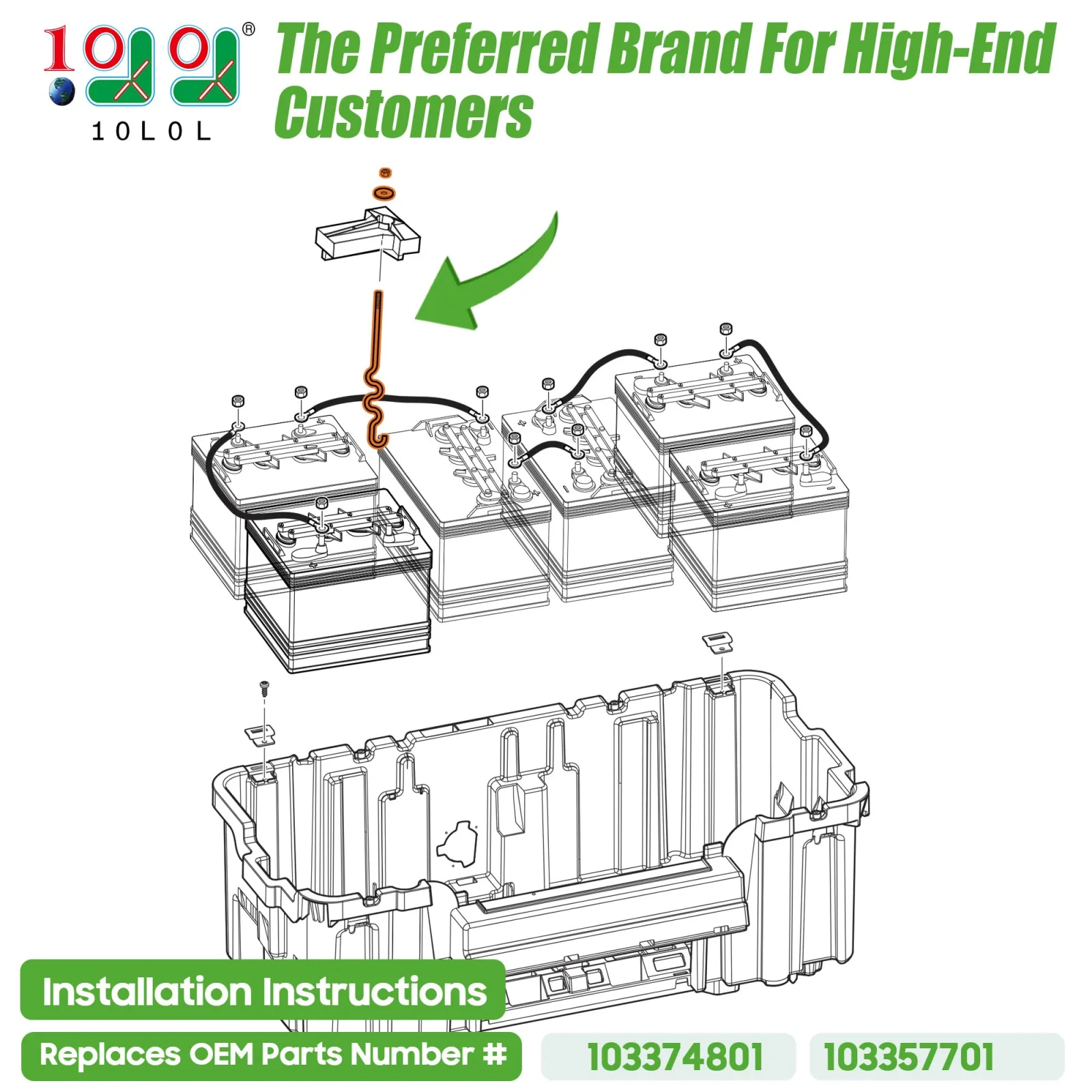 10L0L Battery Hold-Down Rods for Club Car Precedent 48V image 2
