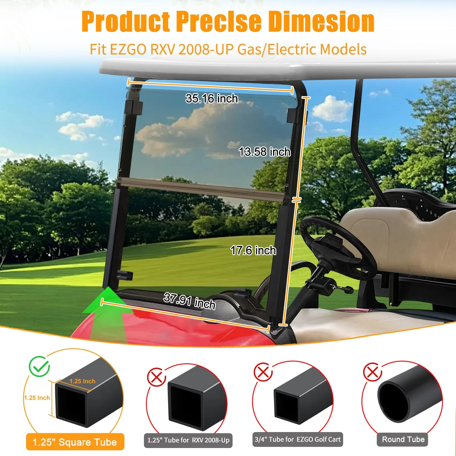 RIZINKART 5mm Foldable Windshield for E-Z-GO RXV image 3