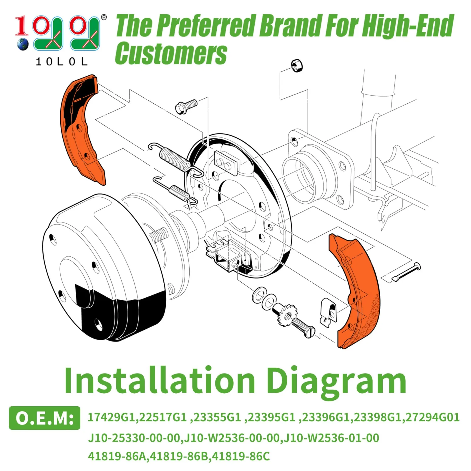 10L0L Golf Cart Brake Shoes for Club Car DS and Carryall image 2