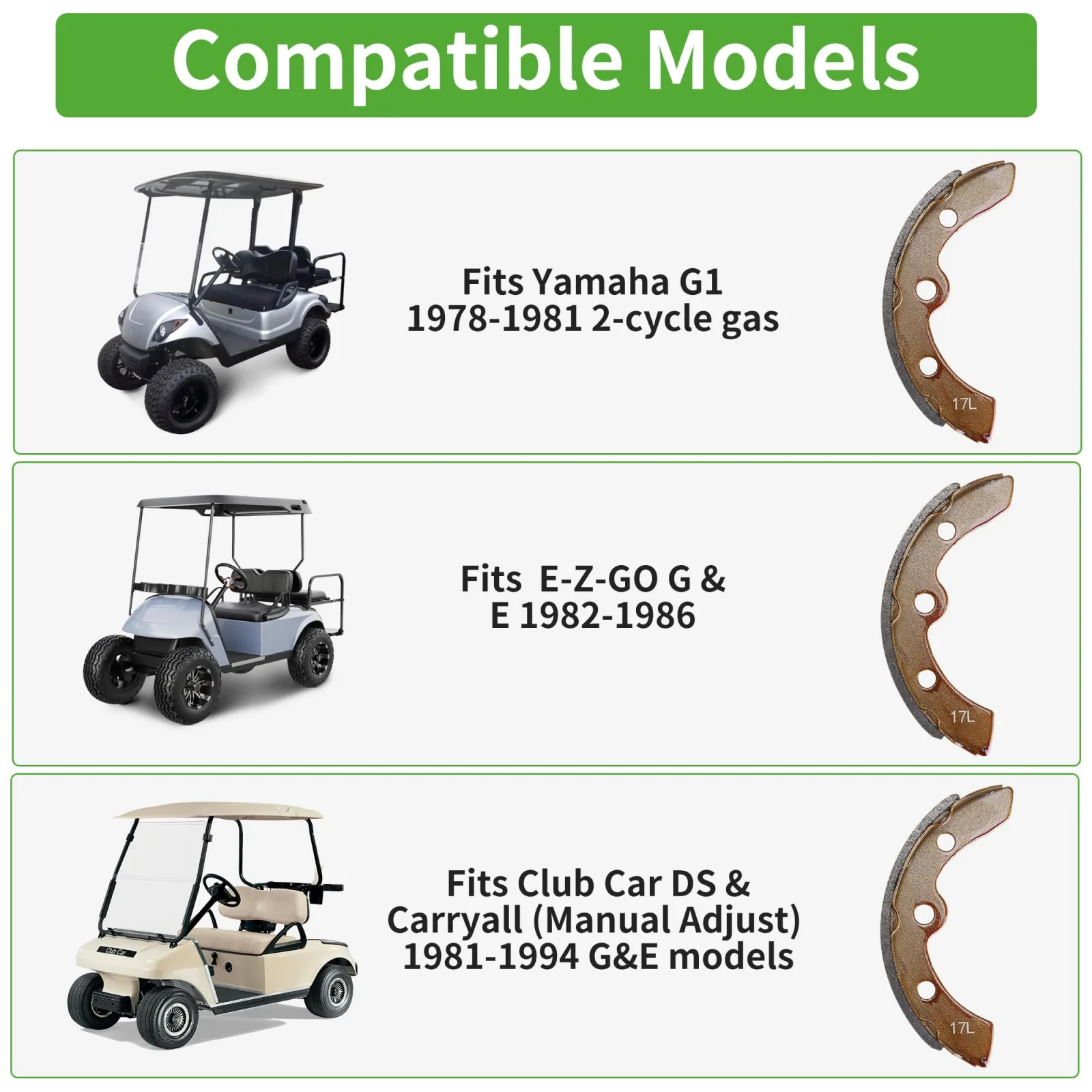 10L0L Golf Cart Brake Shoes for Club Car DS and Carryall image 4